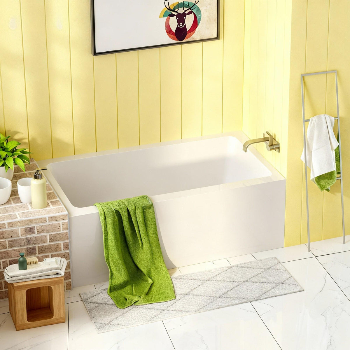 Alcove Soaking Bathtub With Skirt - Back-To-Wall Design, Compact - Glossy White
