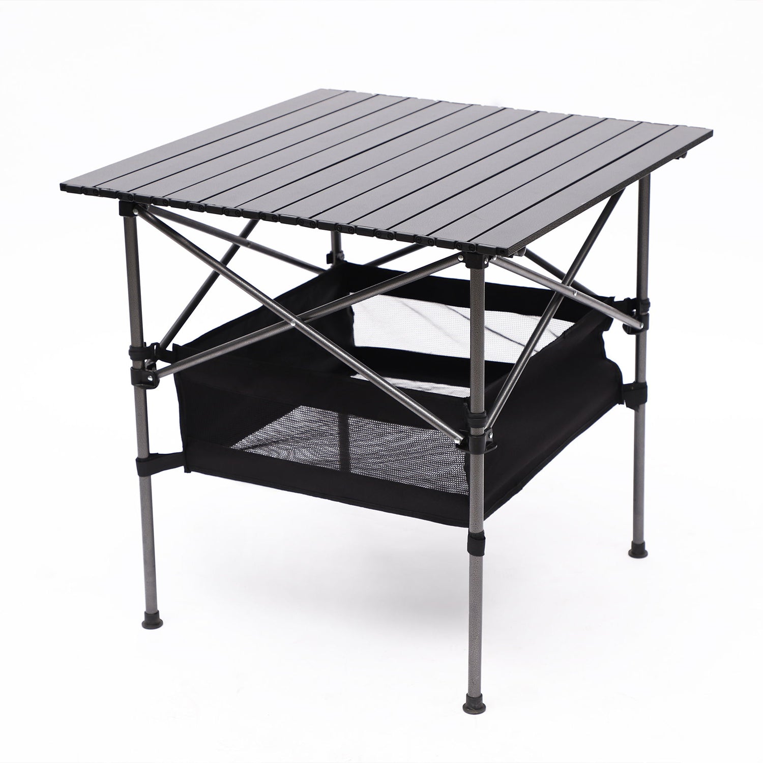 Folding Outdoor Table With Carrying Bag, Lightweight Aluminum Roll-Up Square Table For Indoor, Outdoor Camping, Picnics, Beach, Backyard, Bbq, Party, Patio - Black
