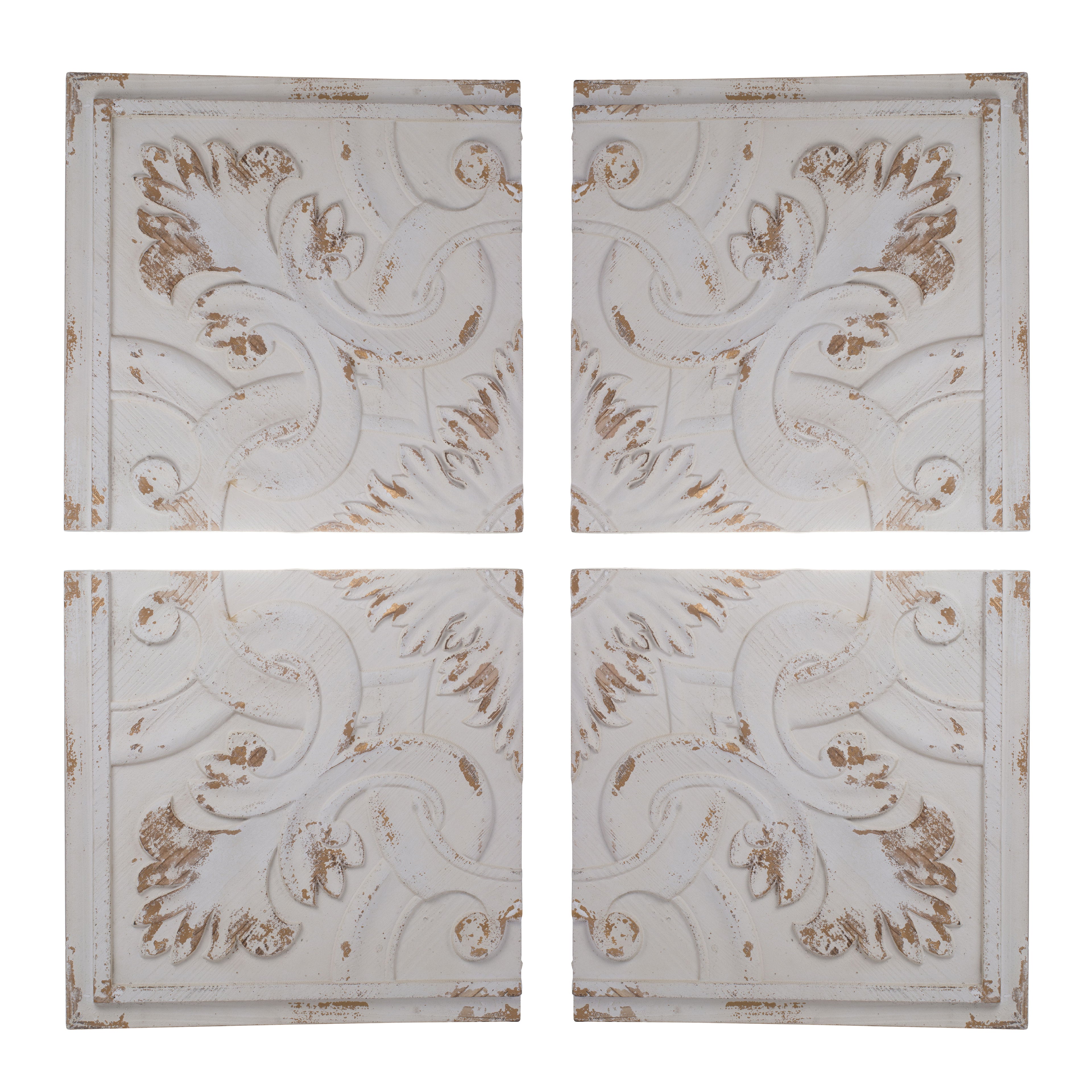 Distressed Wooden Square Wall Panels (Set of 4) - White