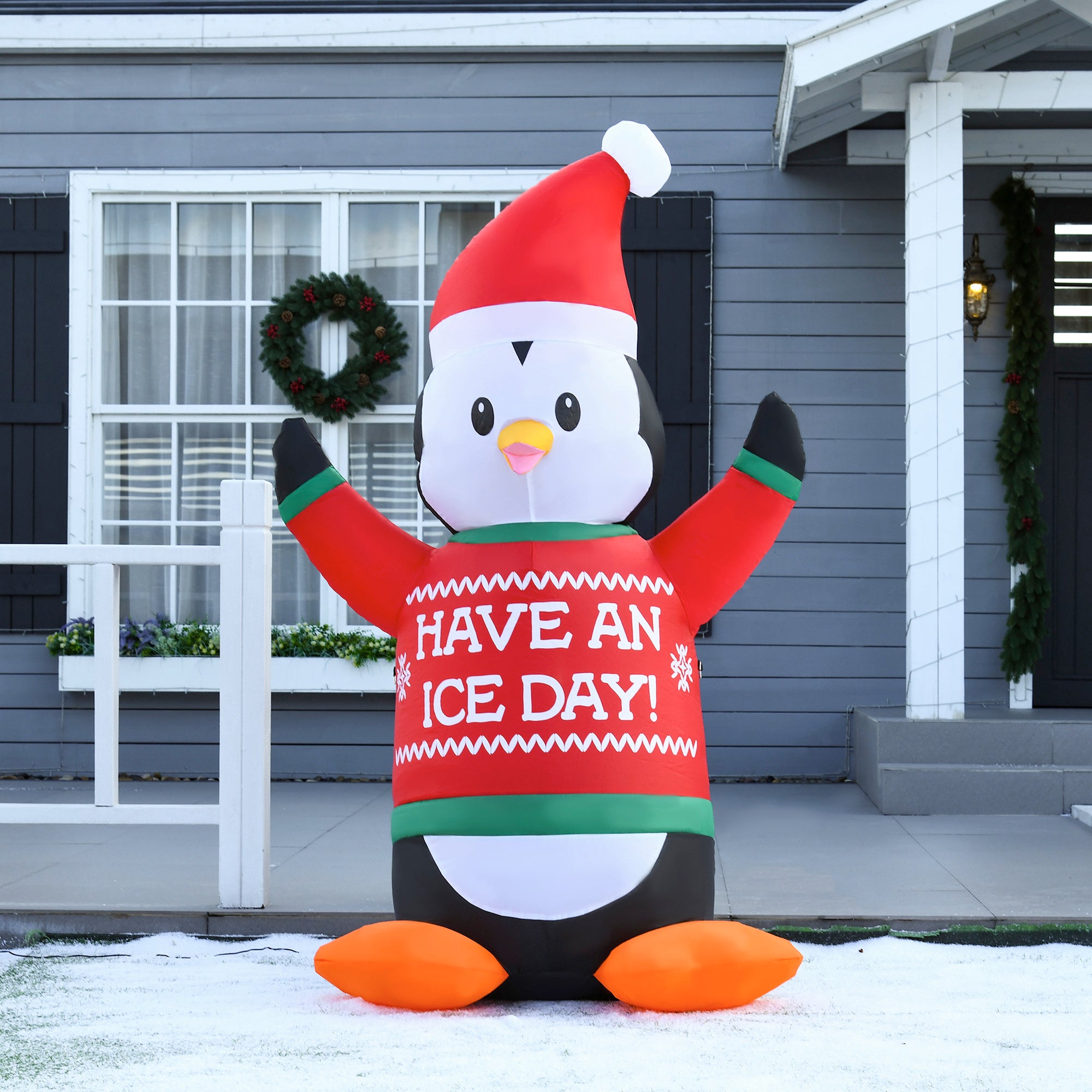 HOMCOM 6ft Christmas Inflatables Outdoor Decorations Penguin Wearing Christmas Sweater, Blow-Up Yard Christmas Decor with LED Lights Display