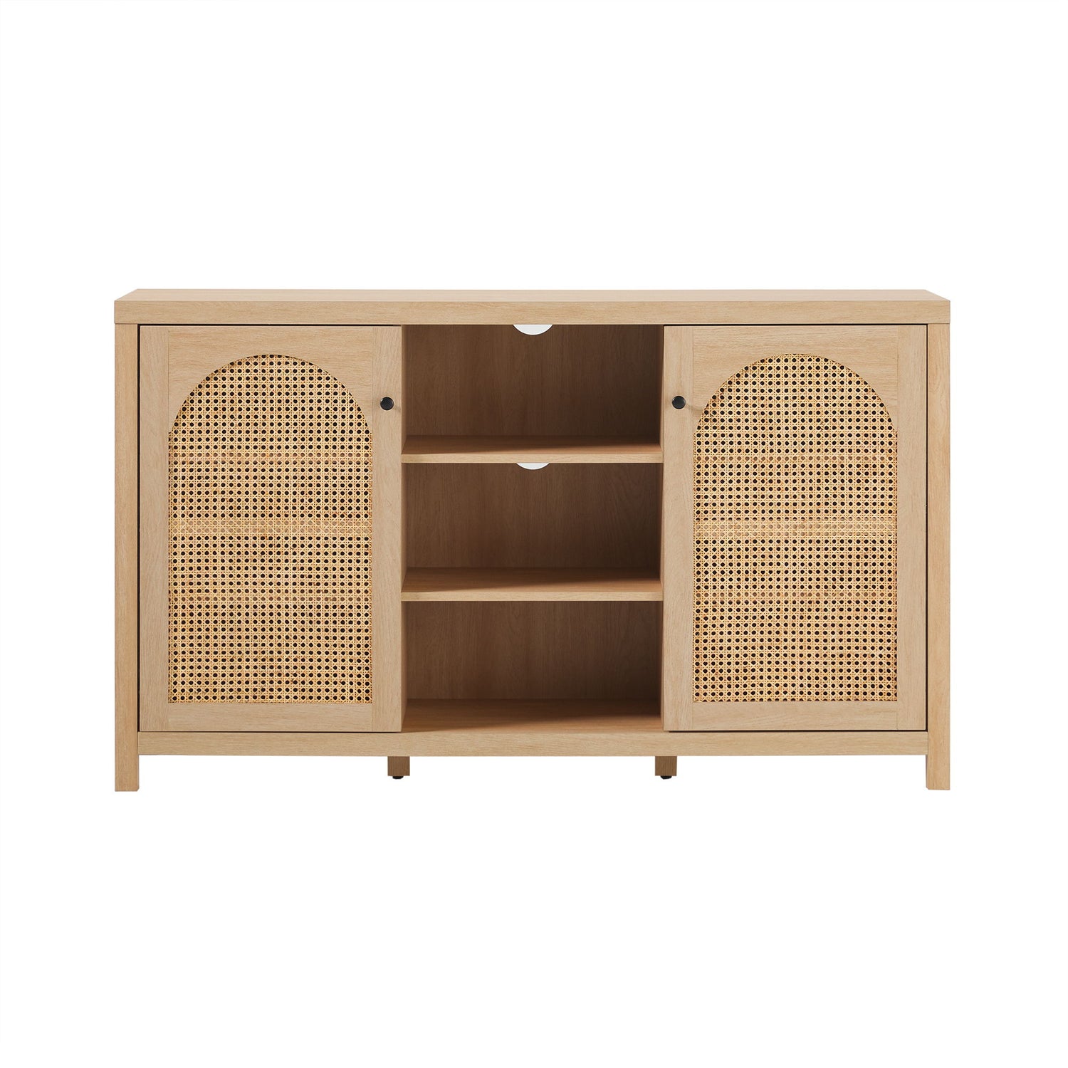 Transitional 2 Door Sideboard With Arched Rattan Panels