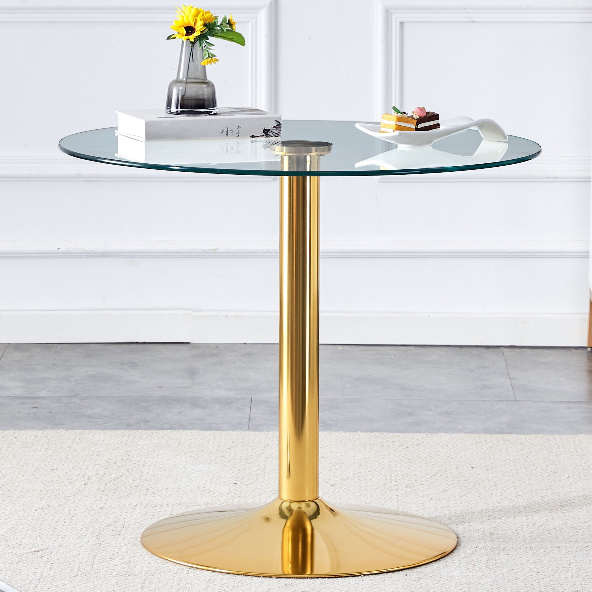 Modern Minimalist Round Dining Table With Glass Top