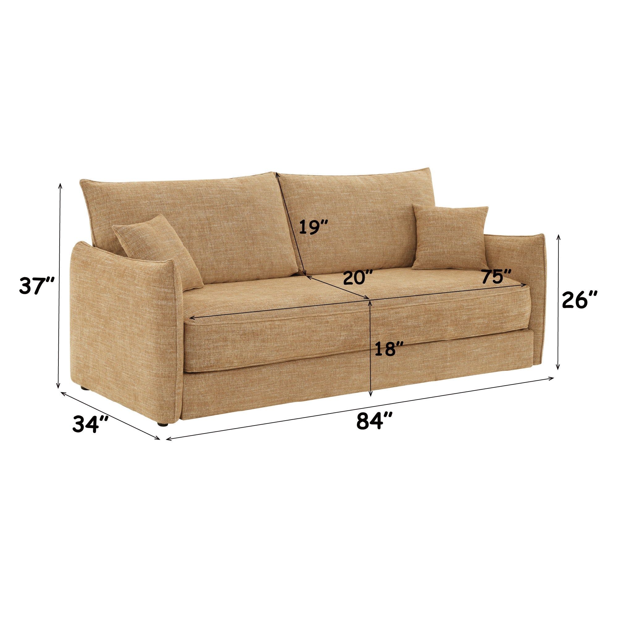 Cadie - Sofa With 2 Pillows - Mocha