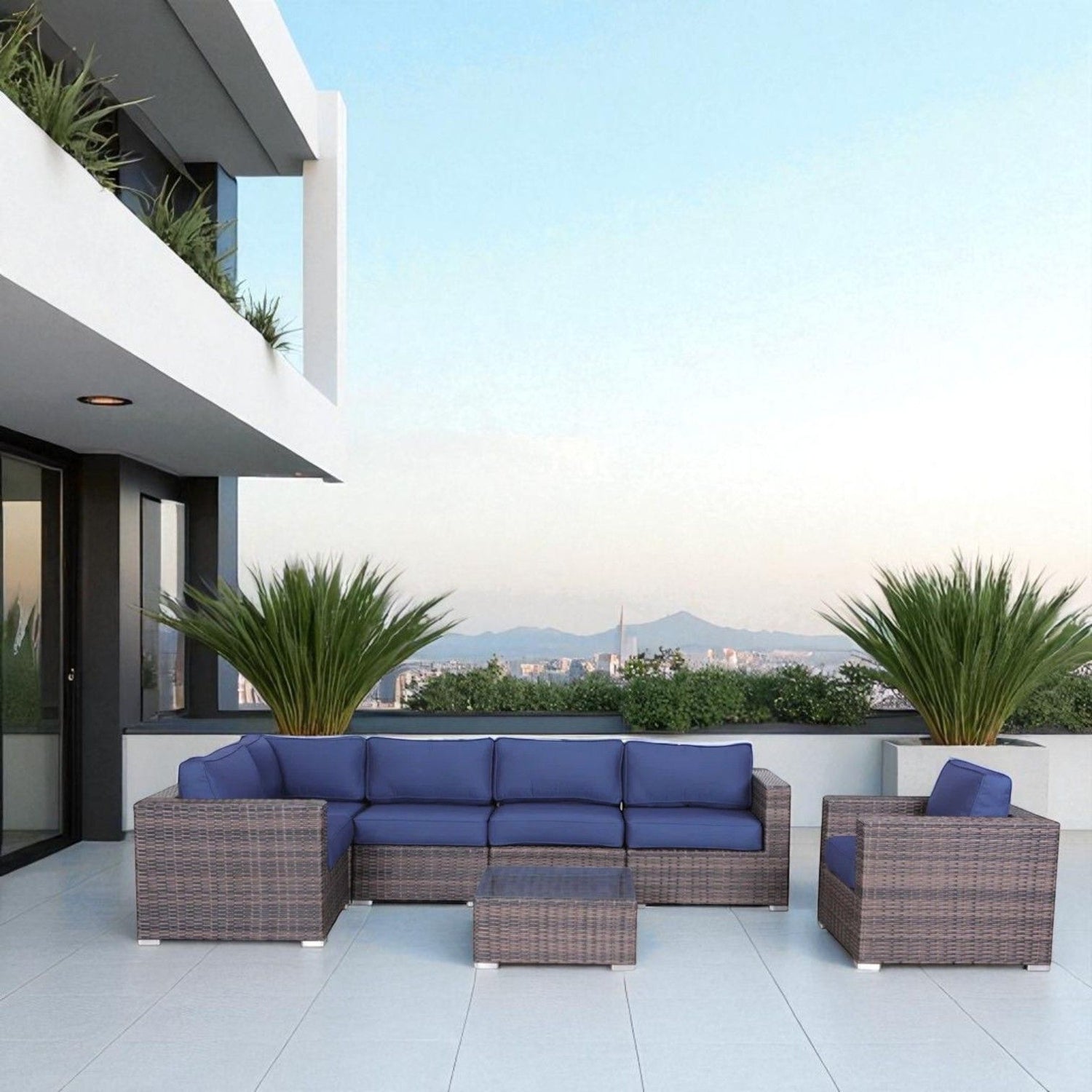 Wicker Seating Group Set With Table And Cushions