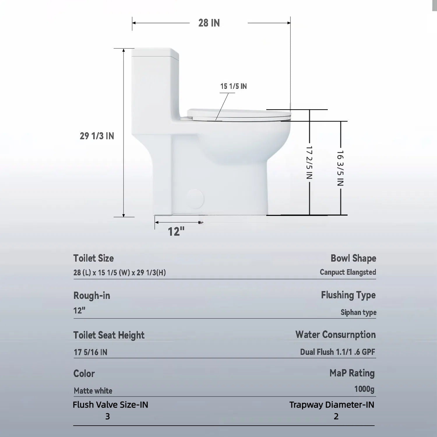 Gloss Tornado Flush 1 Piece Toilet With Soft Closing Seat, Water Saving Dual Flush - Gloss White