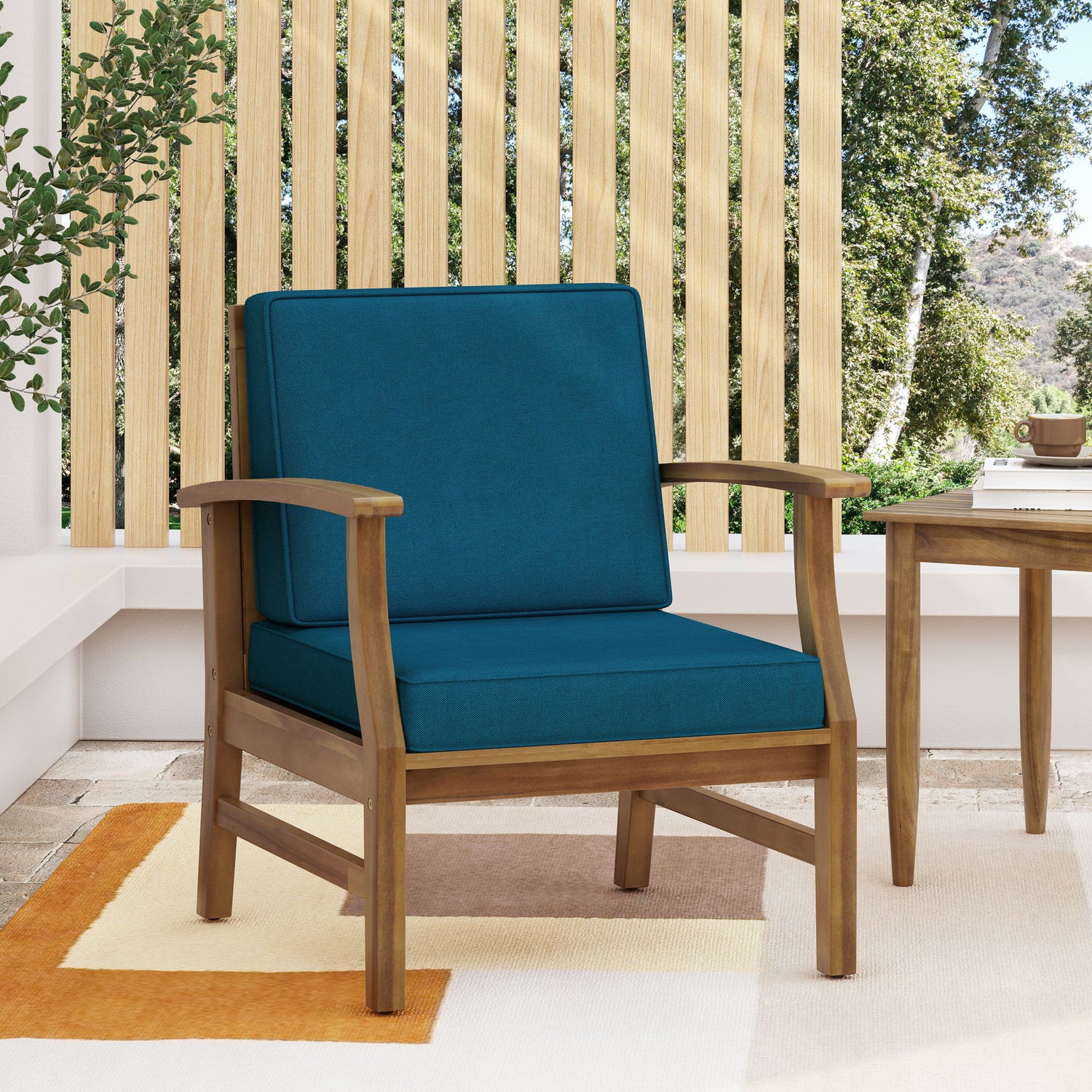 Kaleidoscope - Club Chair With Slat Paneling - Blue