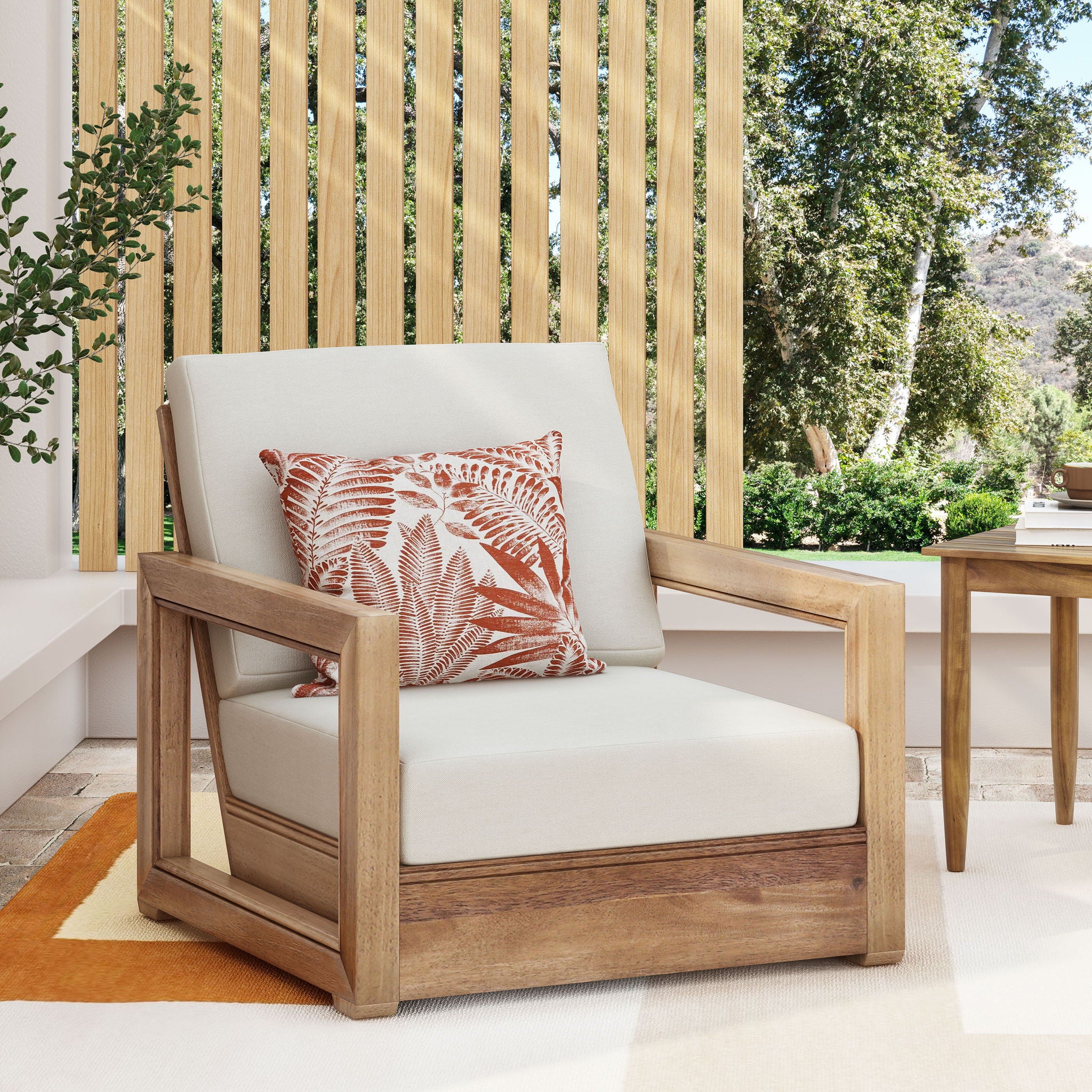 Outdoor Club Chair With Back And Seat Cushion - Brown