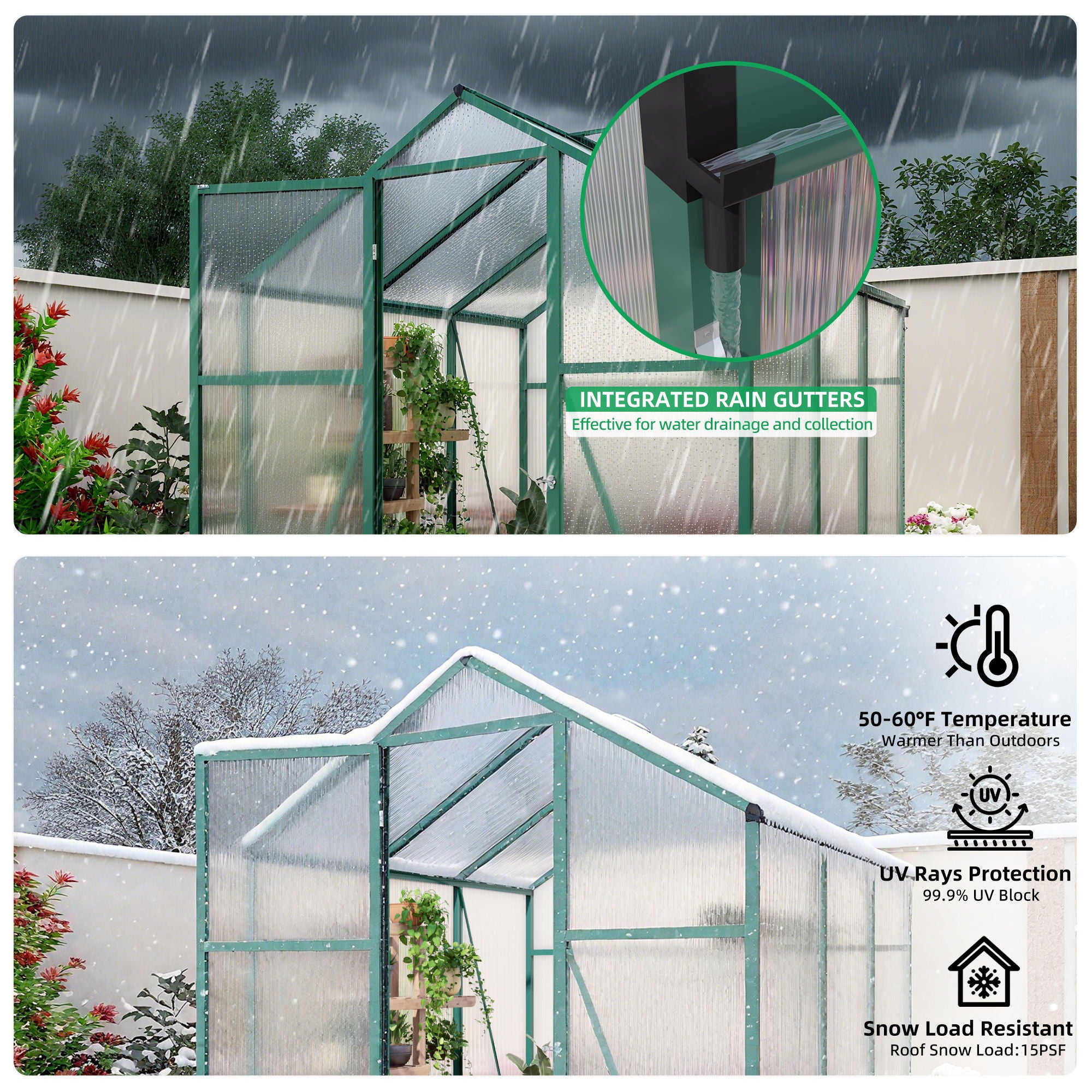 Polycarbonate Walk-In Greenhouse, Raised Base For Outdoor In All Season