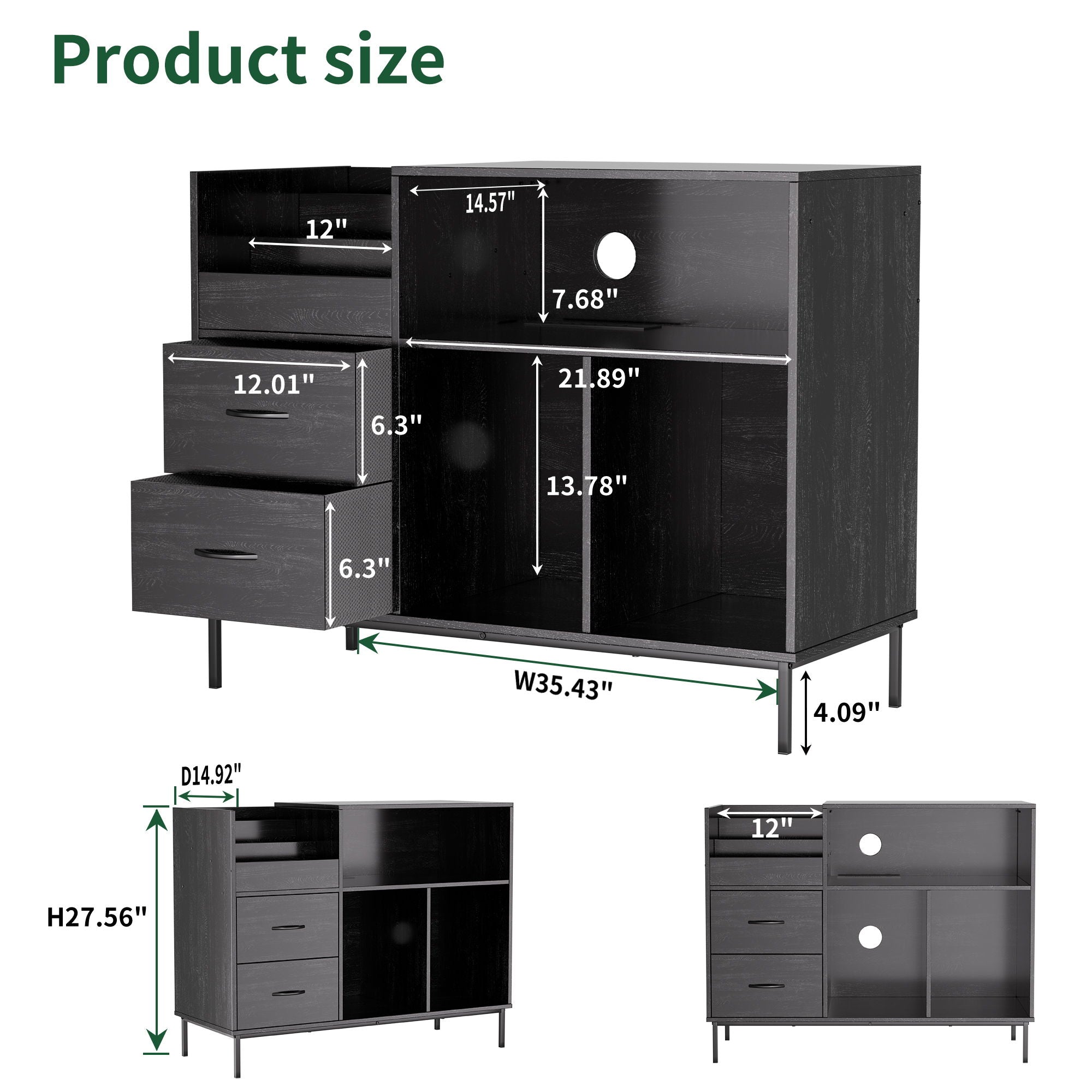 Record Player Stand With Power Outlet & Flip-Down Lid, Turntable Console With 2 Drawers And Storage For 300+ Vinyls, Some Assembly Required - Black