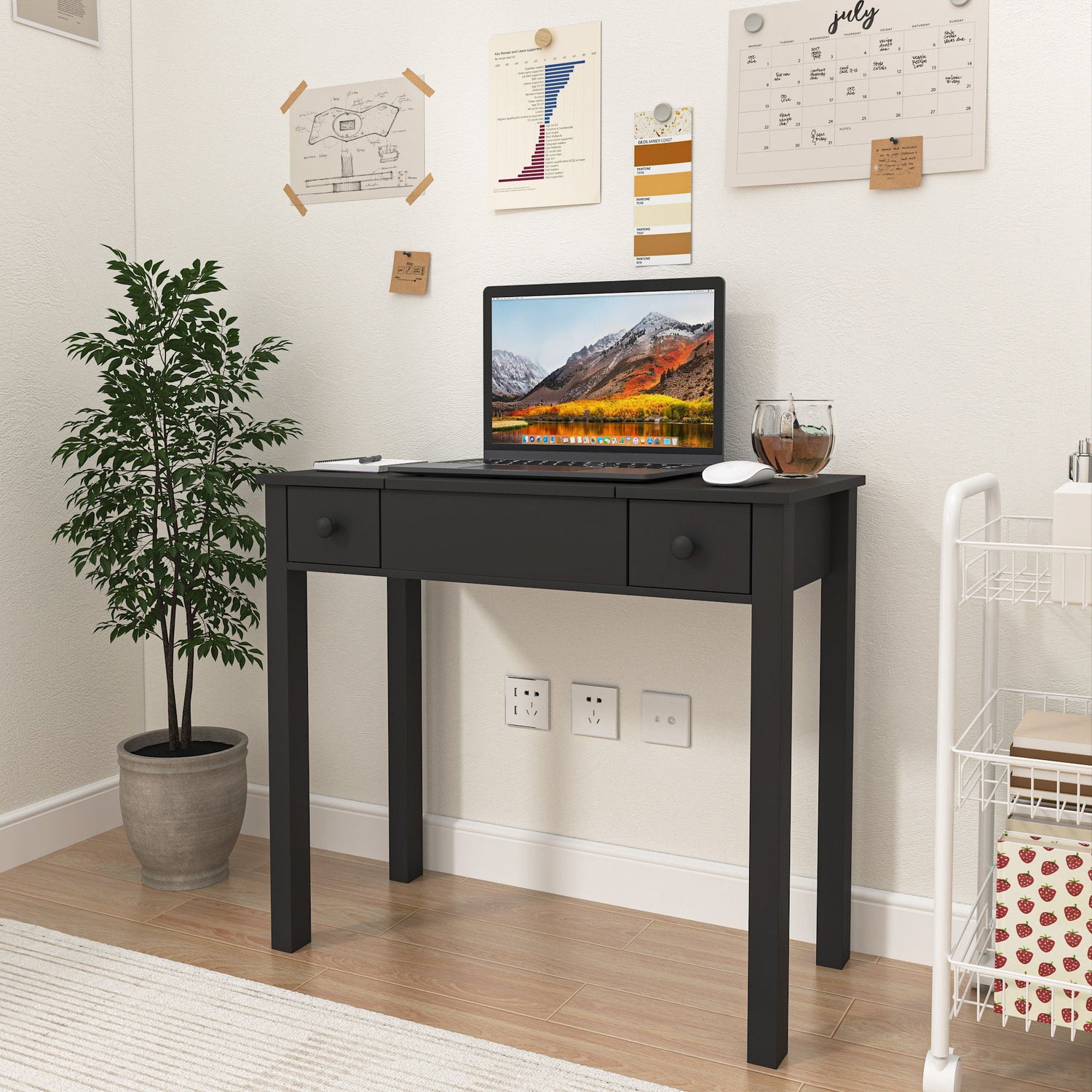 Vanity Table With LED Lights, Flip-Top Mirror And 2 Drawers, Jewelry Storage
