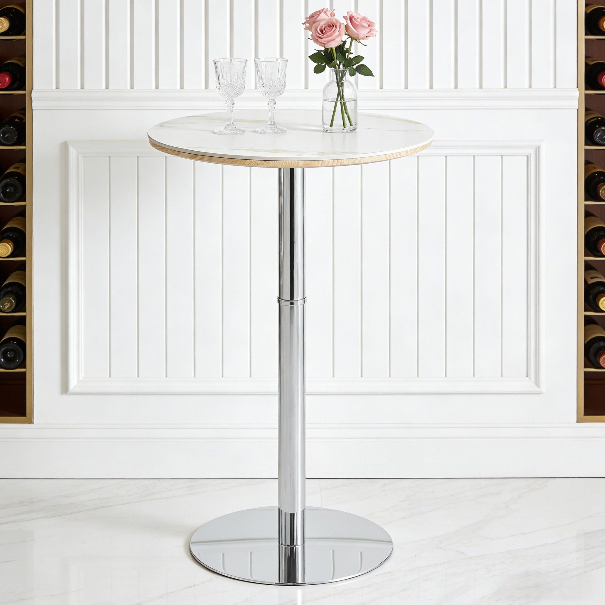 Circular Bar Table - White / Silver