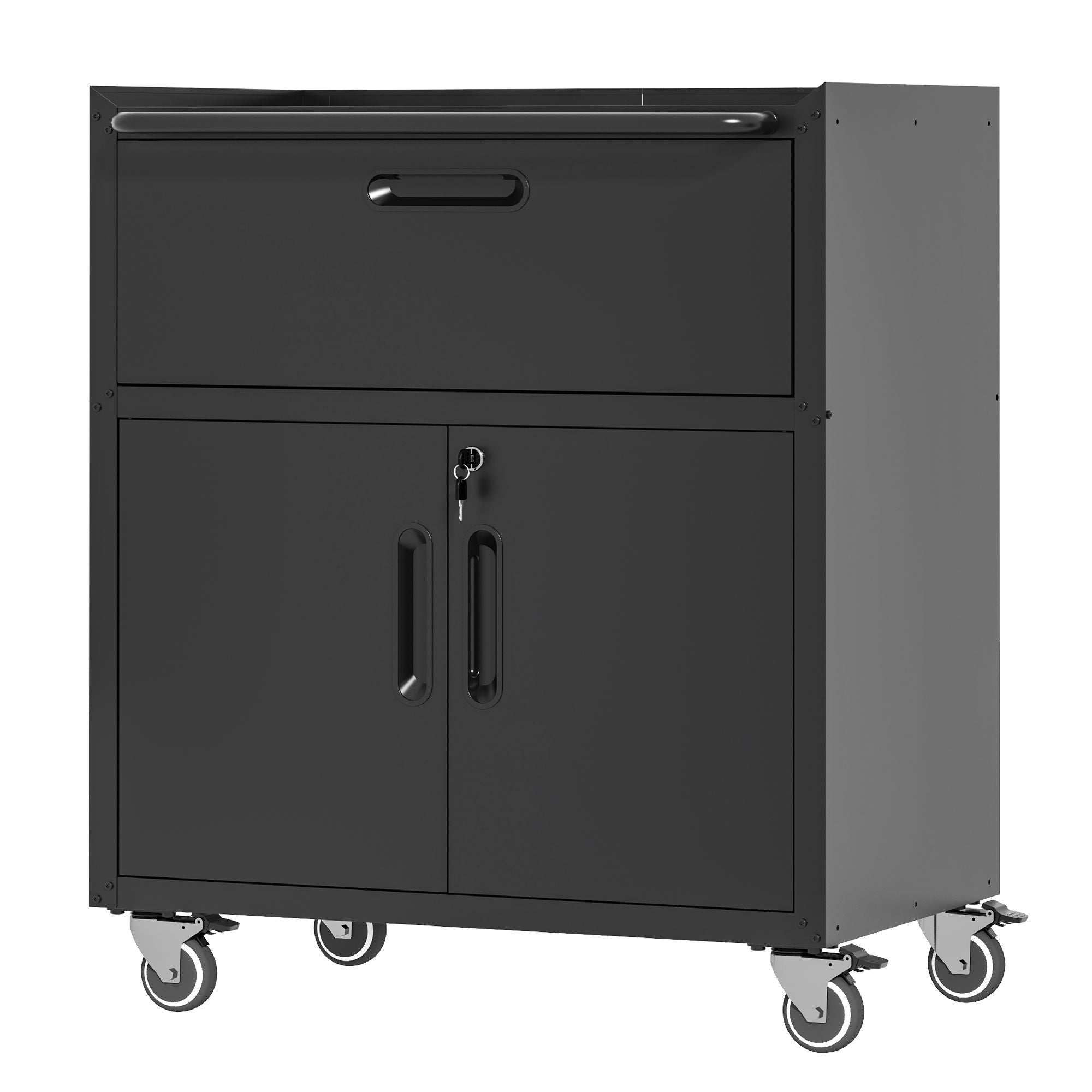 Sturdy And Durable Metal Tool Cabinet For Garage With Wheels Mobile Heavy Duty Storage Cabinet With 1 Drawer And 2 Locking Doors