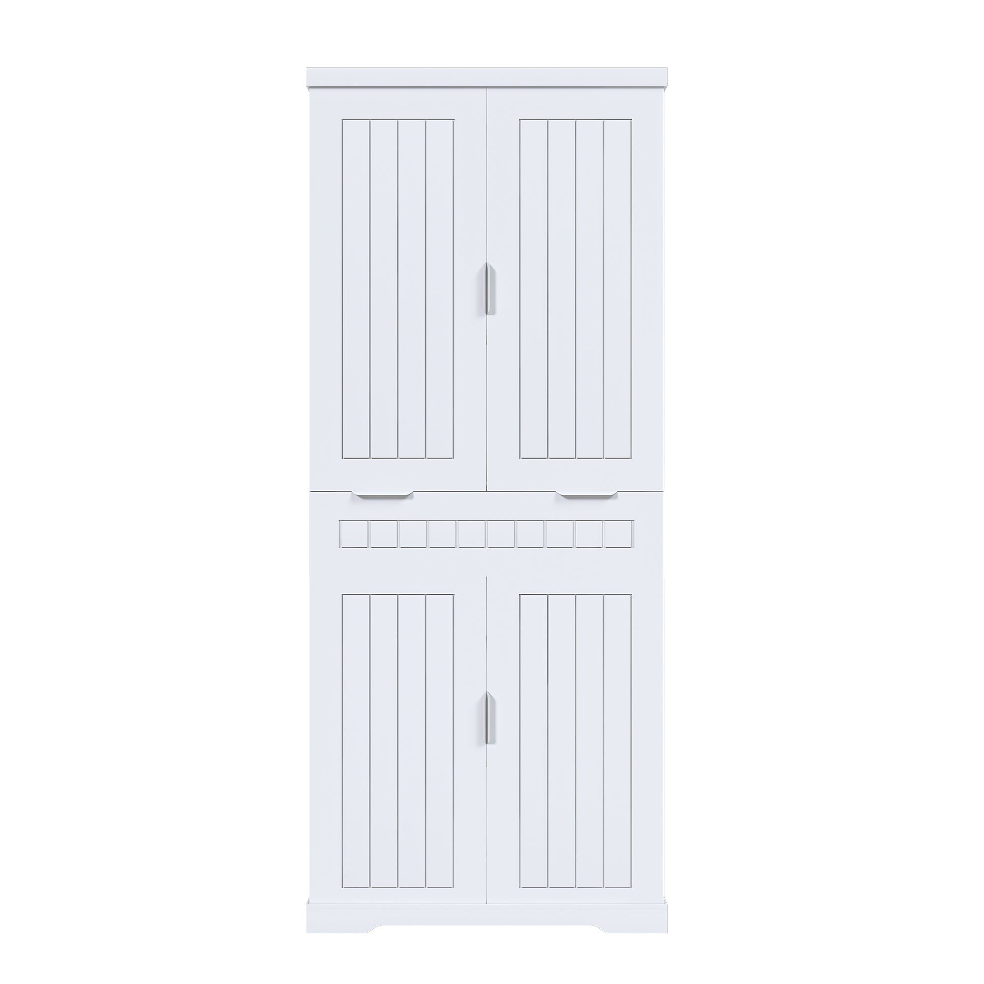 Farmhouse Style Pantry Cabinet With Drawer 2 Cabinets & 6 Door Shelves Adjustable Shelves Freestanding Cupboard - White