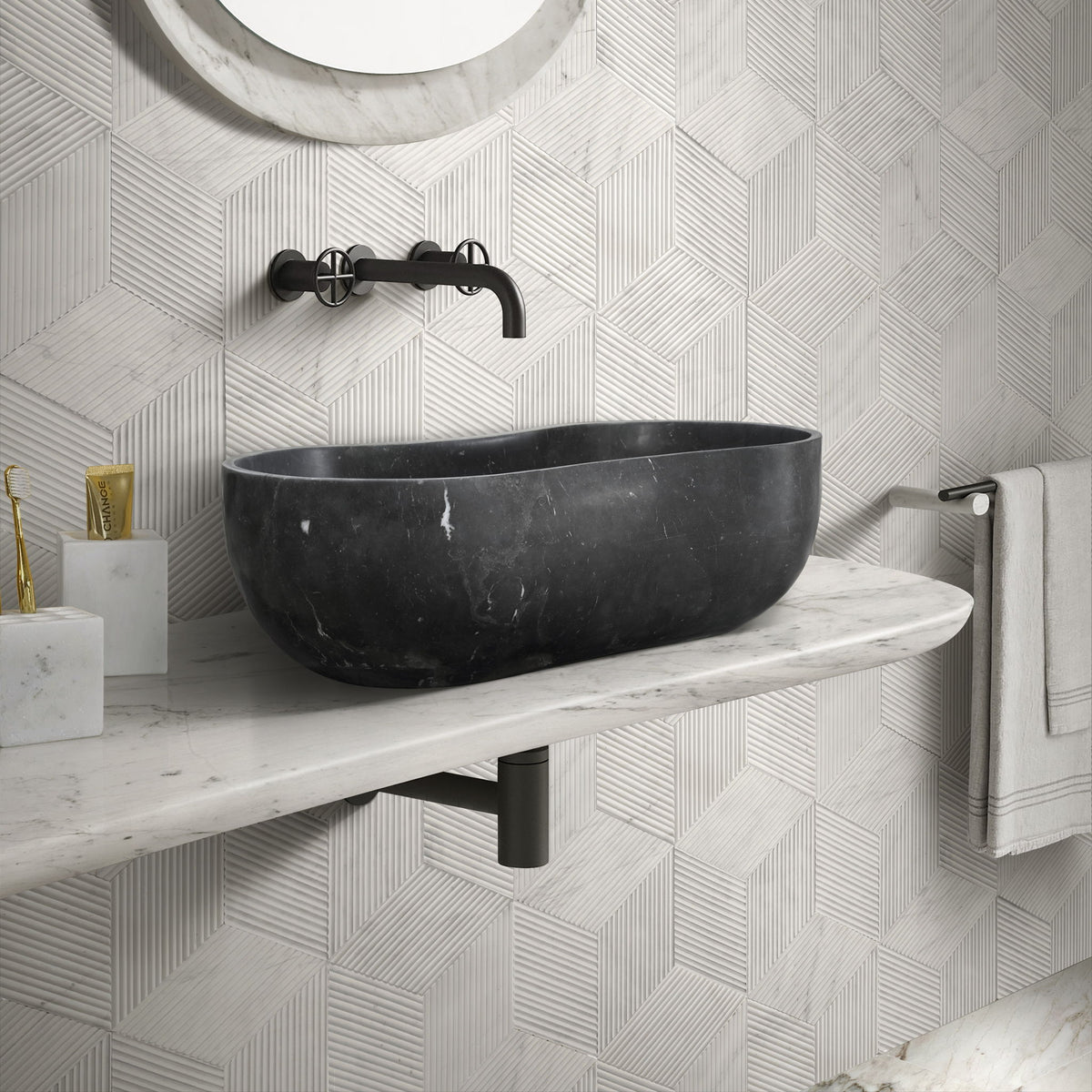 Vessel Sink, Wavy Shape Basin, Vanity Bowl - Dark Gray