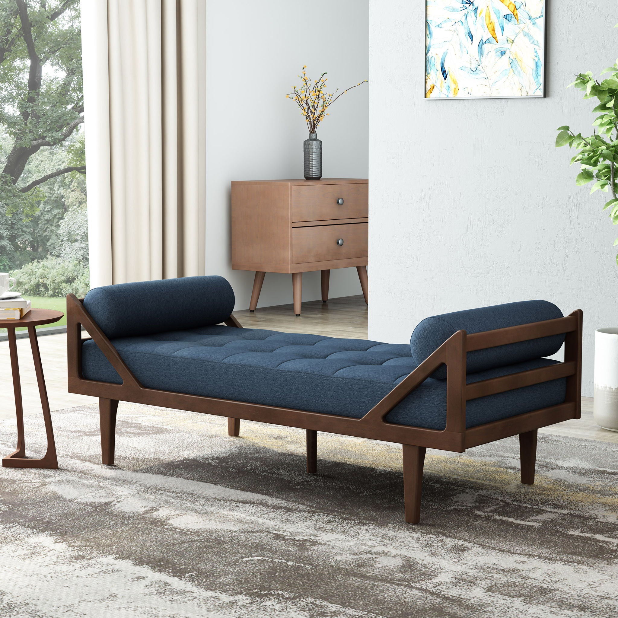 Chic Contemporary Chaise Lounge With Button Tufting And Bentwood Structure