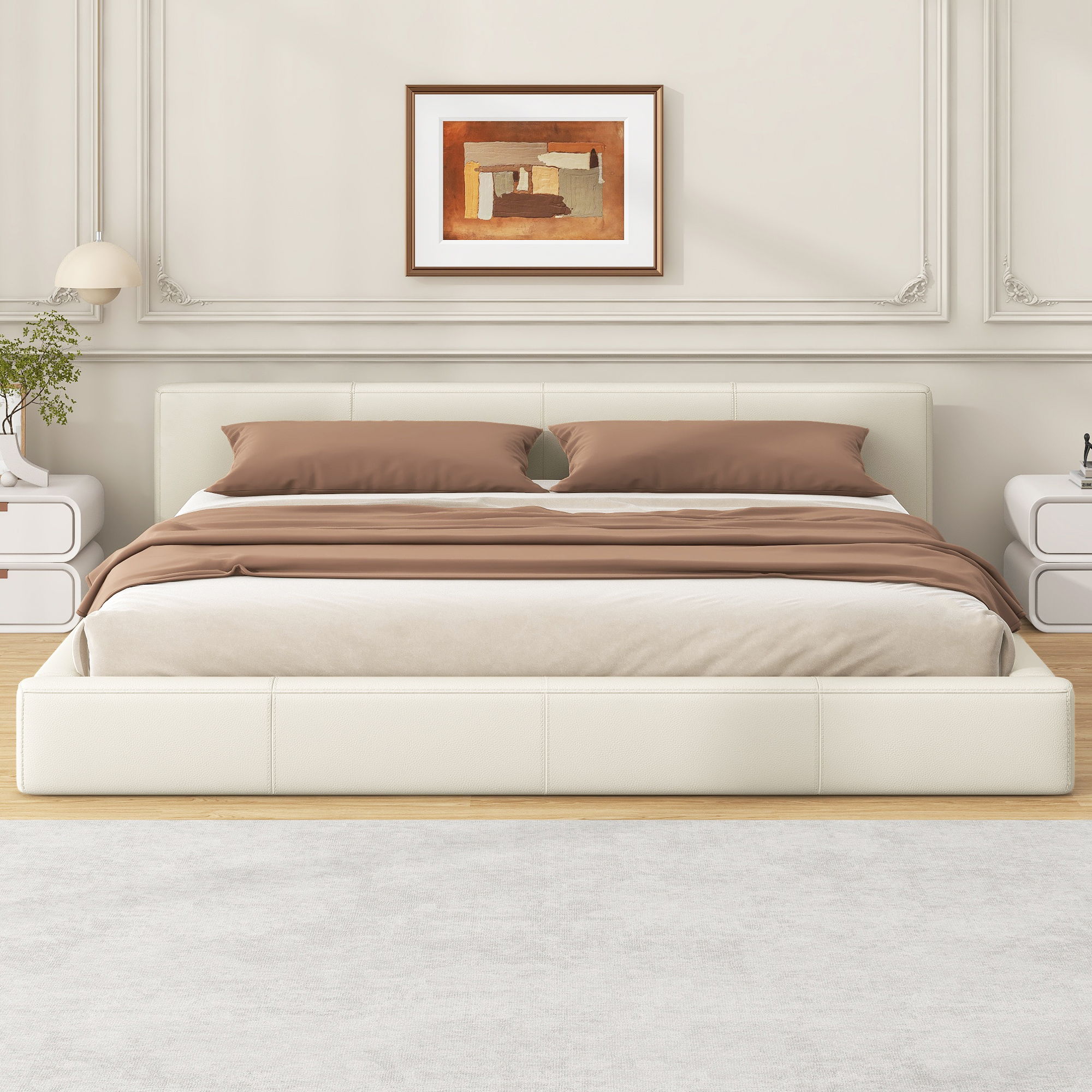 Stylish Upholstered Bed With Birch Wood Frame