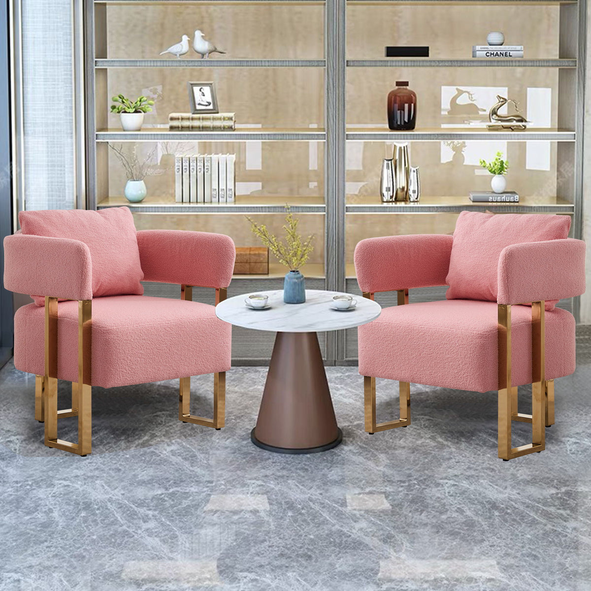 Modern Decorative Chair Teddy Fleece Upholstered And Metal Foot