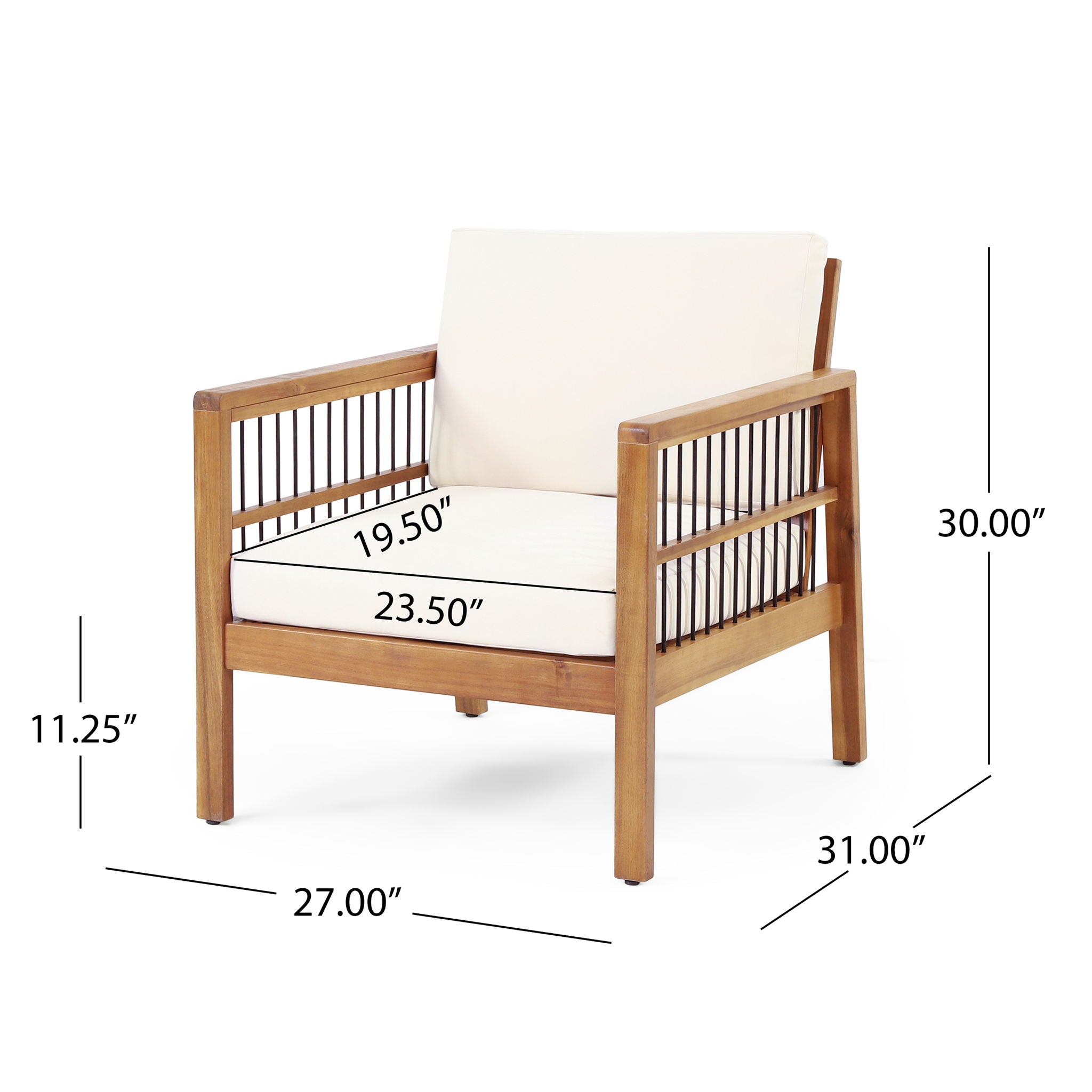 Club Chair With Slat Panel Design - Teak / Beige