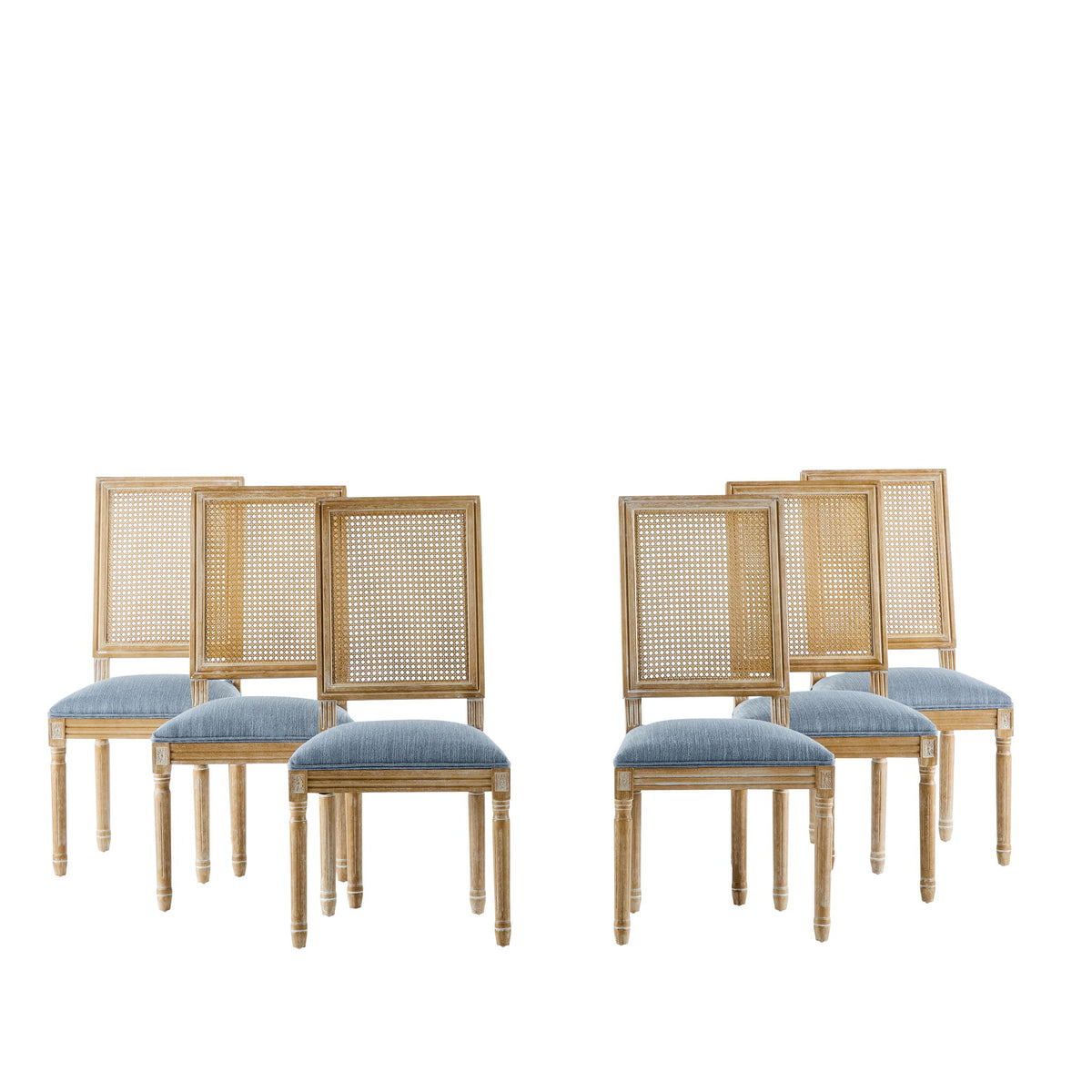 French Country Dining Chair With Rectangular Cane Backrest And Smooth Upholstered Seating