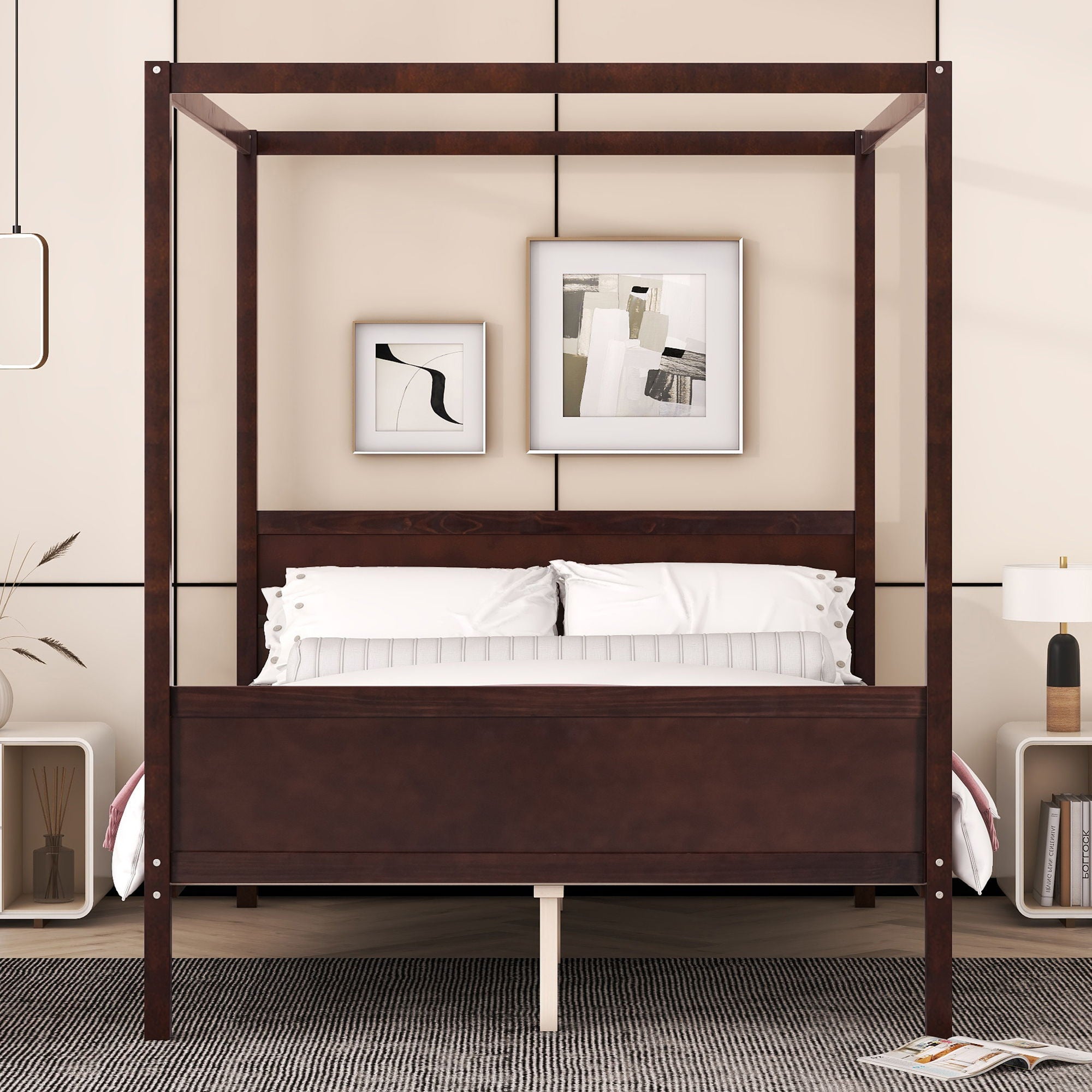 Canopy Platform Bed With Headboard And Footboard, Slat Support Leg