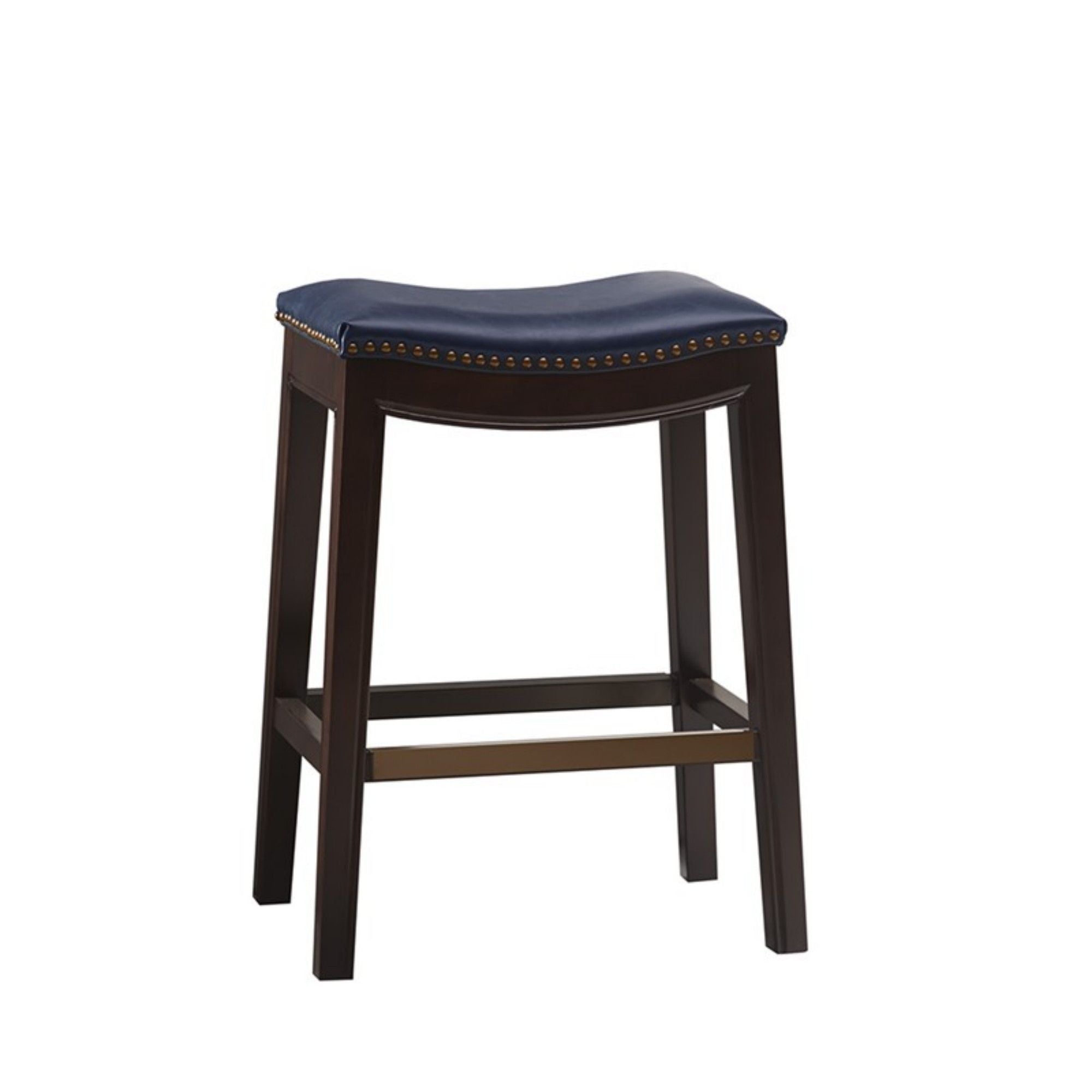 Saddle Counter Stool With Antique Bronze Detailing And High Density Foam - Navy