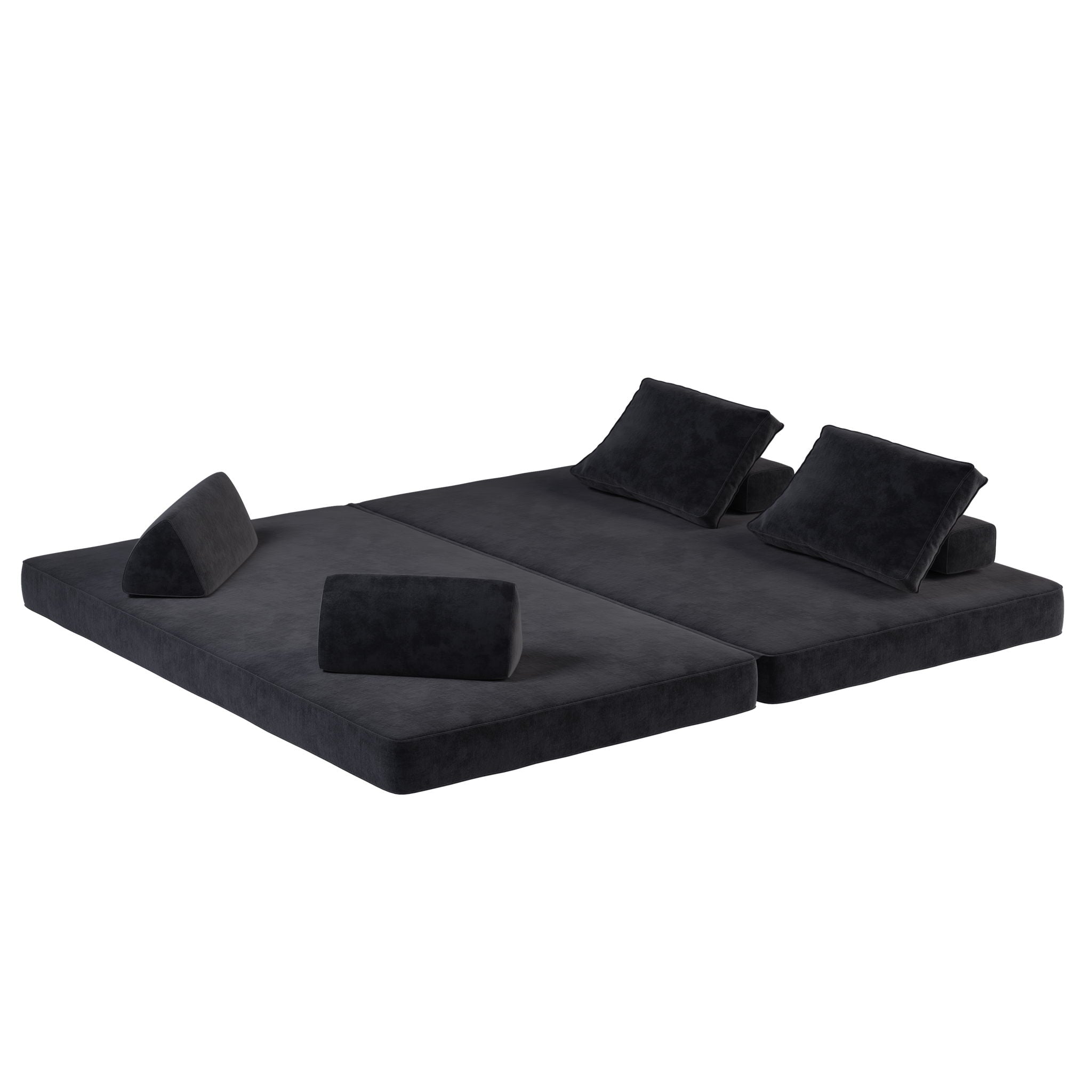 Multifunctional Convertible Sofa Bed With 2 Tumbler Backrests And 2 Pillows, Deep Seat Couch