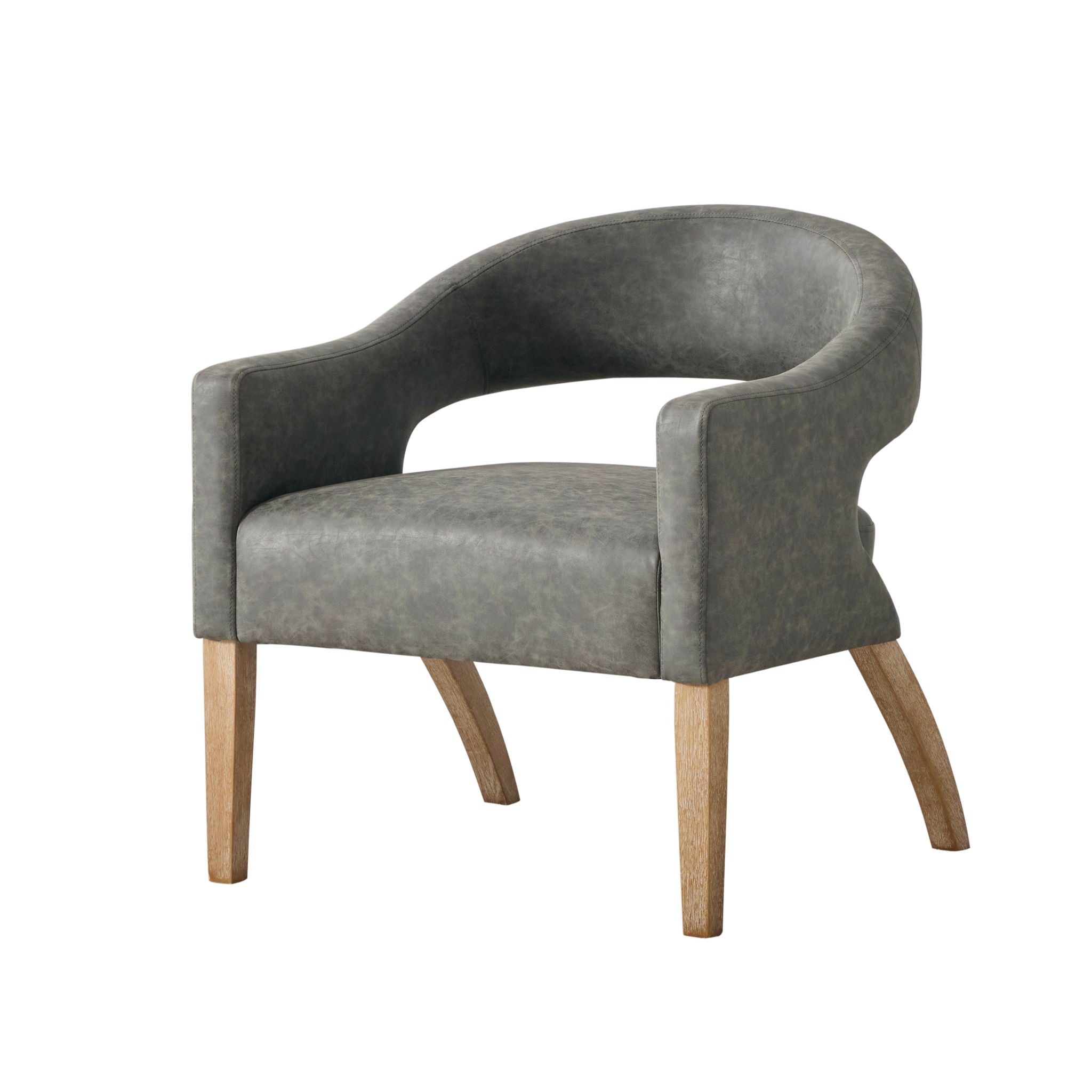 Upholstered Open Back Armchair With Weathered Rubberwood Legs