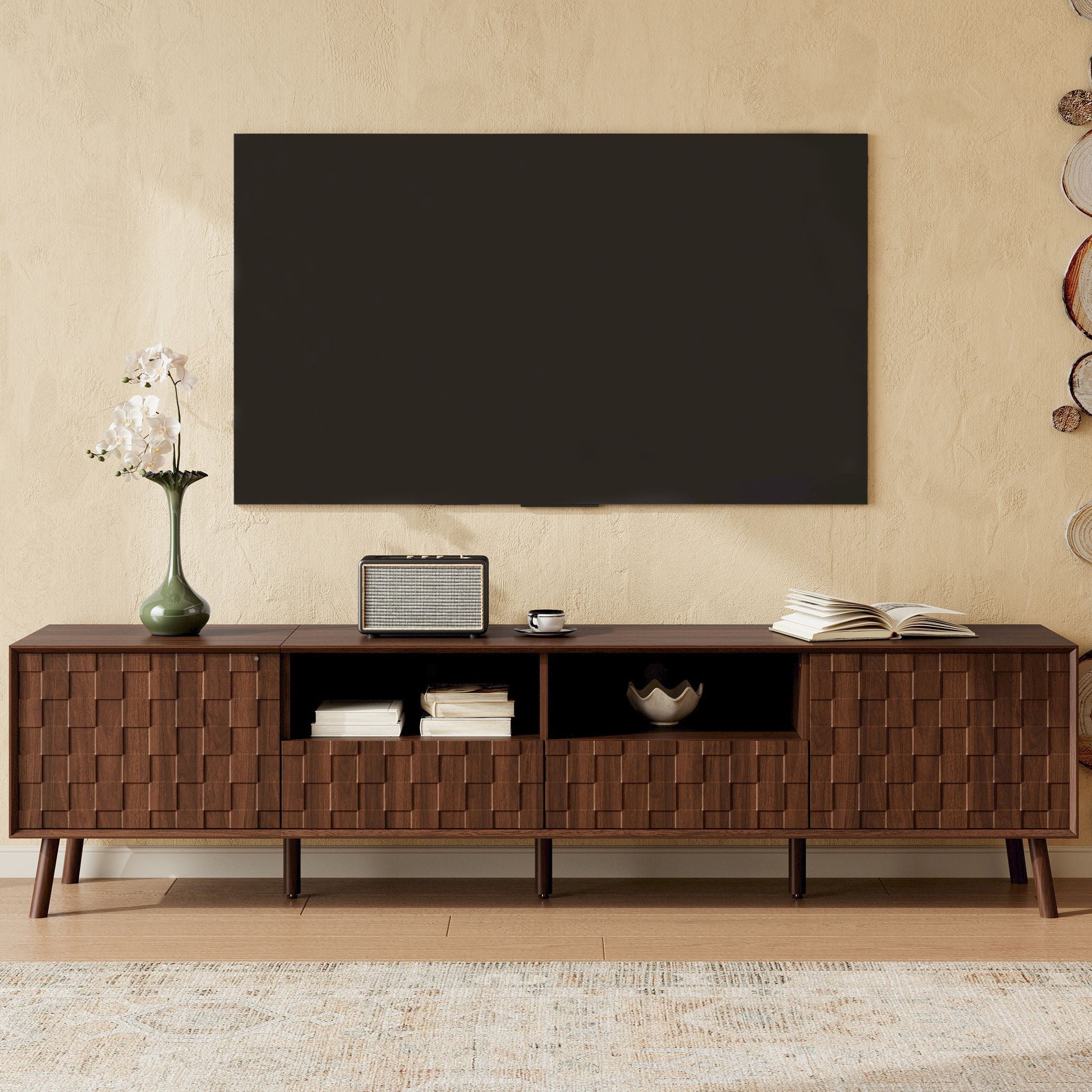 TV Stand With Drawers And Cable Management - Walnut