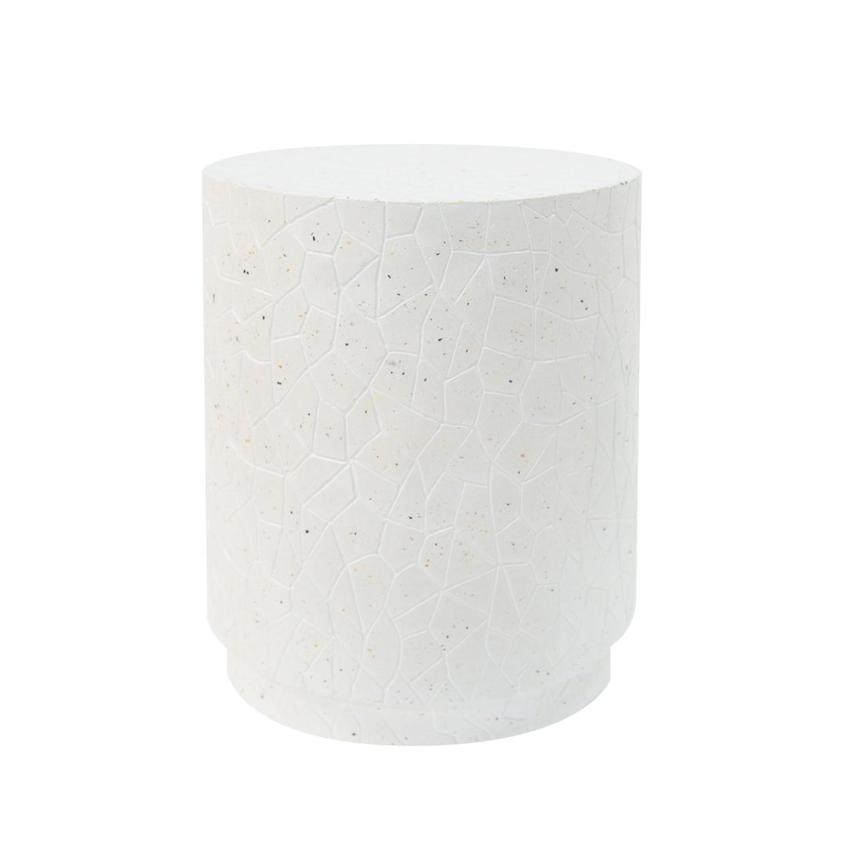 Outdoor Terrazzo Concrete Drum End Table, Living Room Accent Table - White Terrazzo