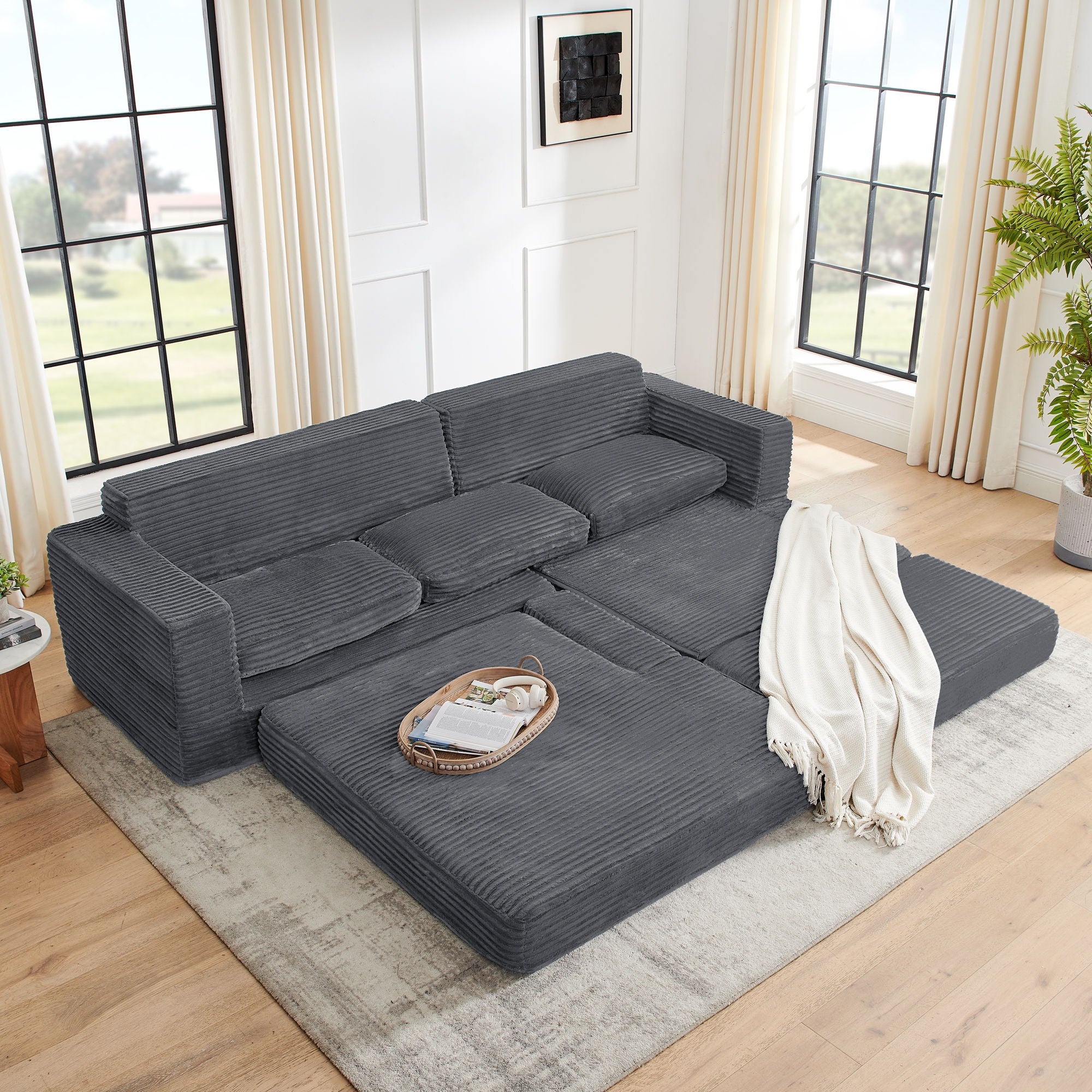 Modern Minimalist L Shape Modular Sectional Sofa, Couch