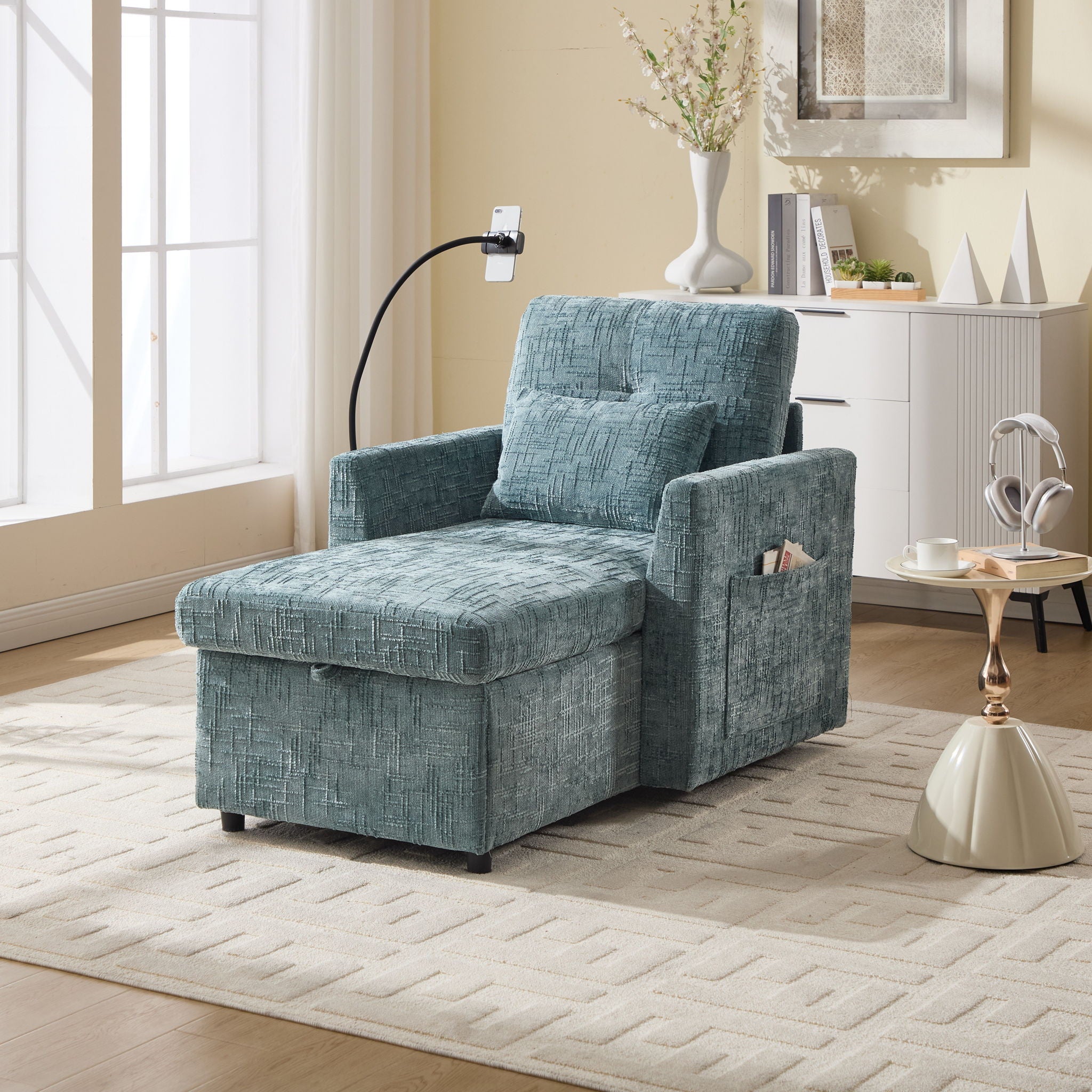 Multifunctional Chenille Recliner Sofa With Storage And Phone Bracket