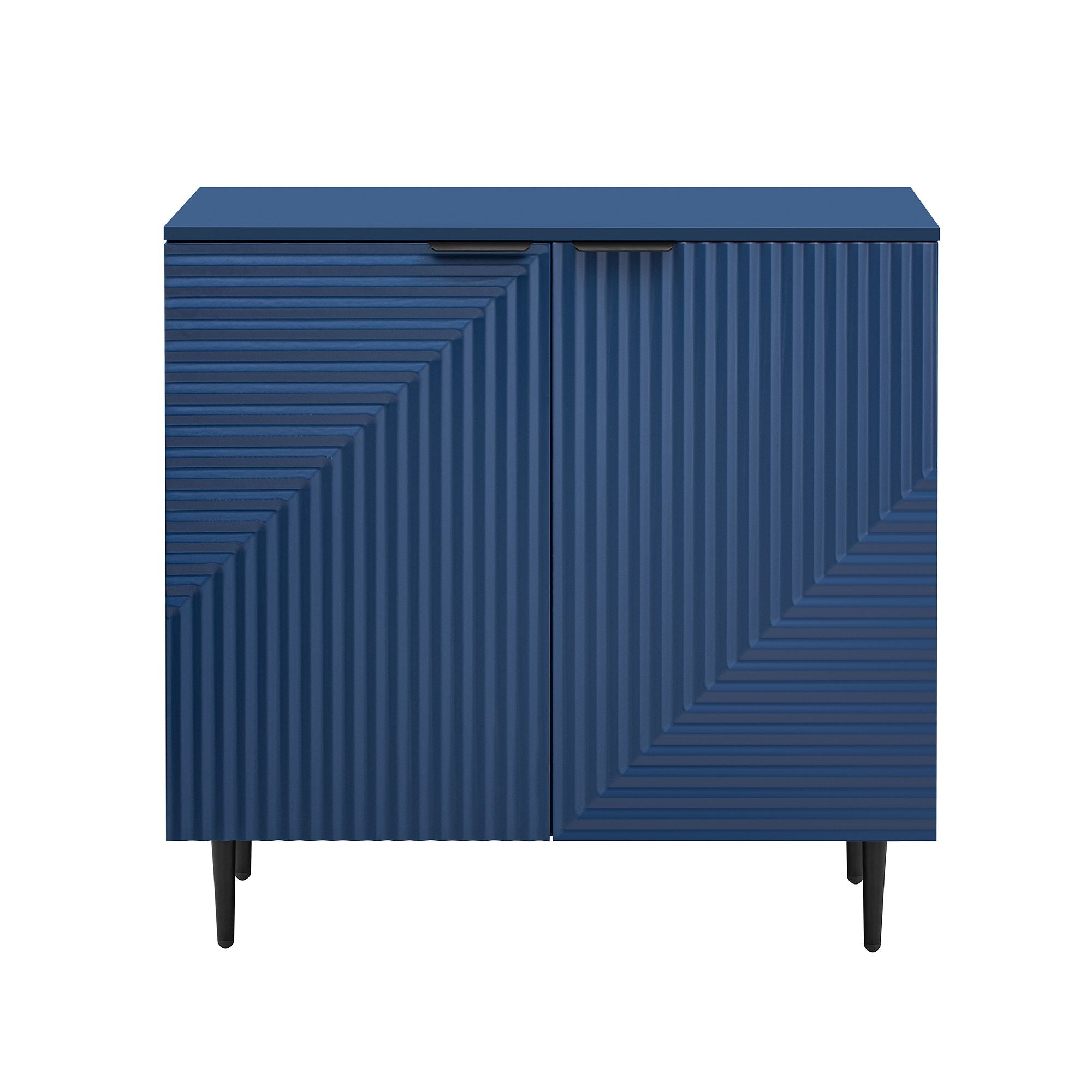 Side Cabinet With Adjustable Shelves And Geometric Door Panels - Navy Blue