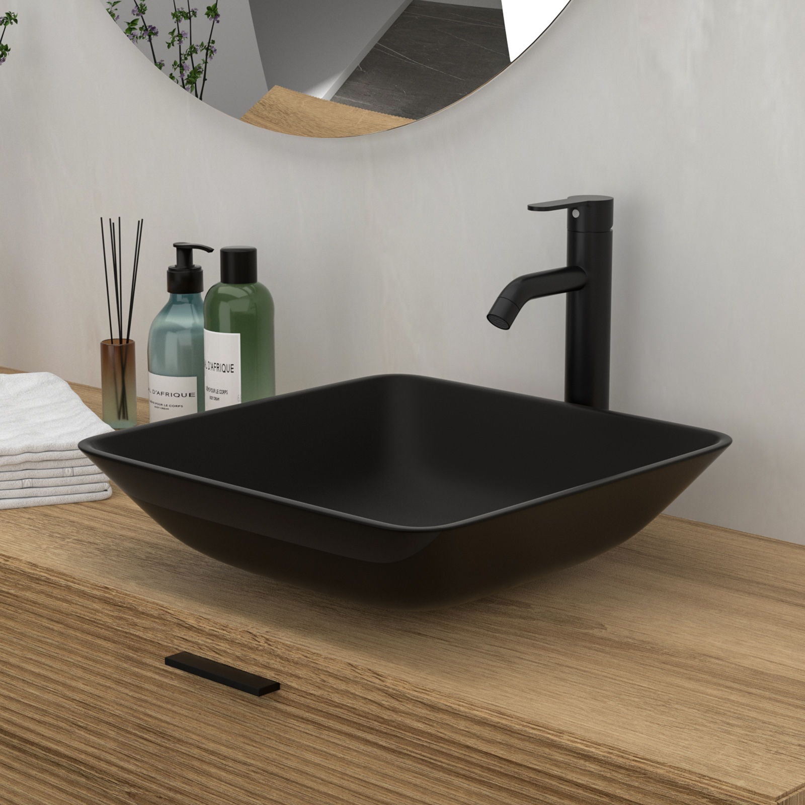 Artistic Vessel Sink With Faucet And Pop Up Drain - Matte Black