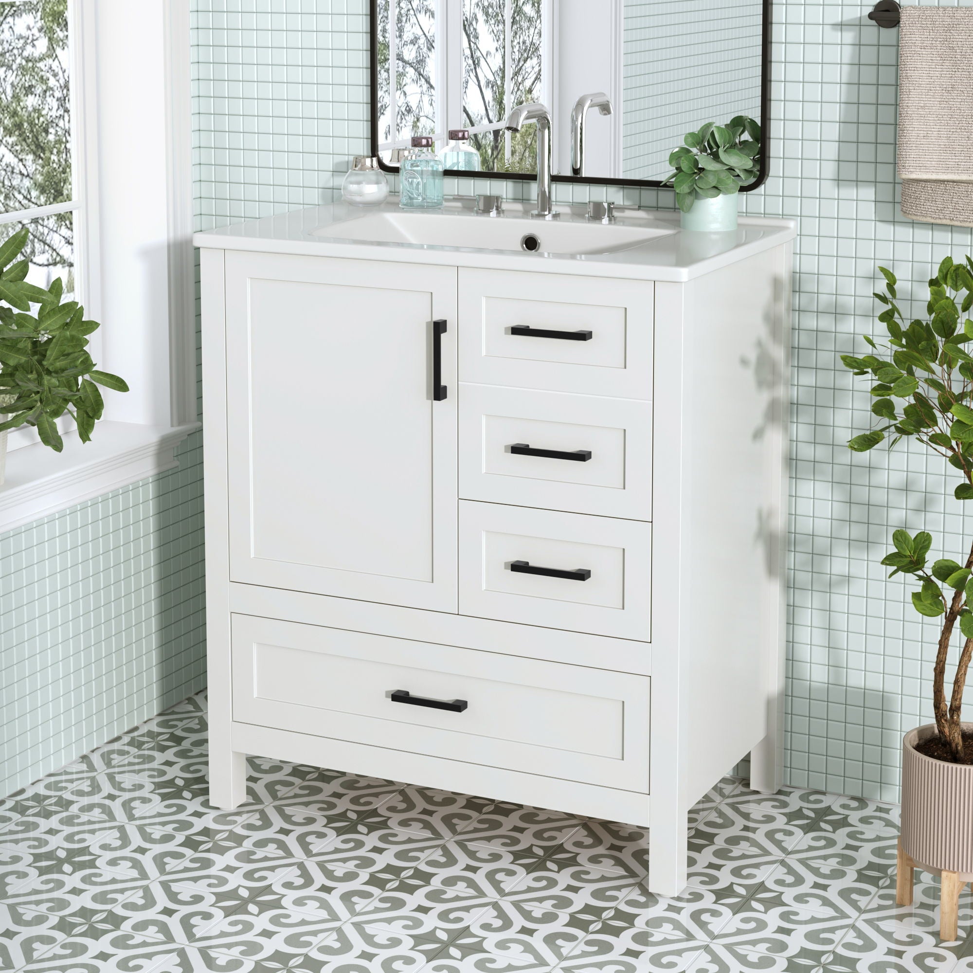 Modern Bathroom Vanity With Ceramic Sink, Solid Frame And Storage Solutions