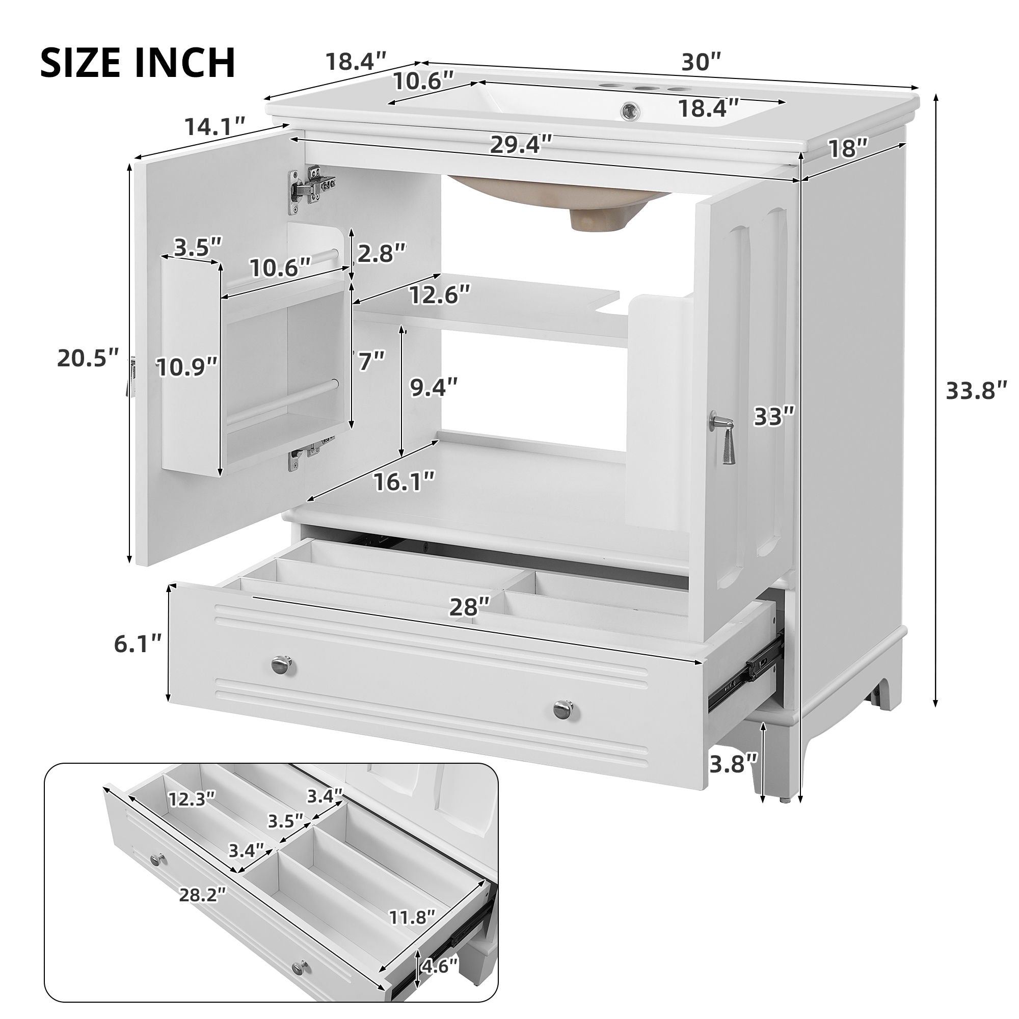 Bathroom Vanity With Sink, Cabinet With Adjustable Shelf And Drawer Divider