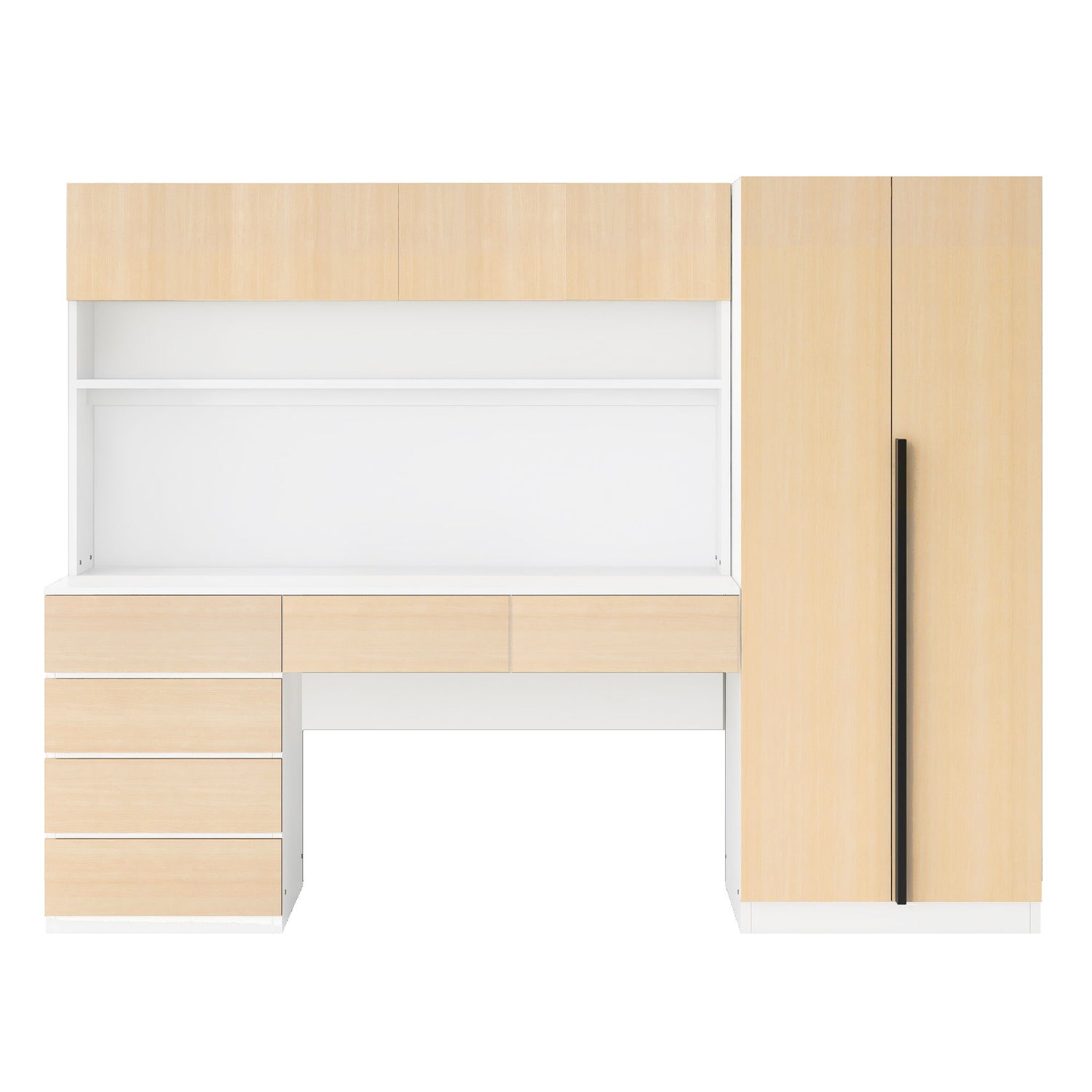 2 Door Storage Desk Wardrobe For Bedroom With Shelves And Drawers