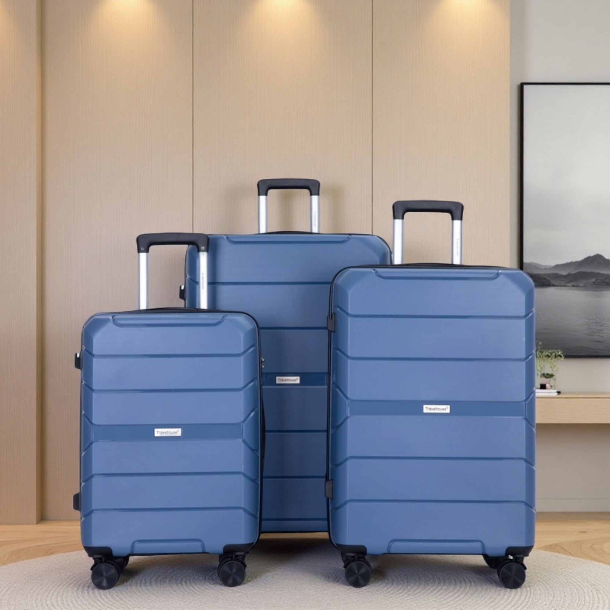 Hardshell Suitcase Spinner Wheels Pp Luggage Sets Lightweight Durable Suitcase With Tsa Lock, 3 Piece Set (20/24/28) - Blue
