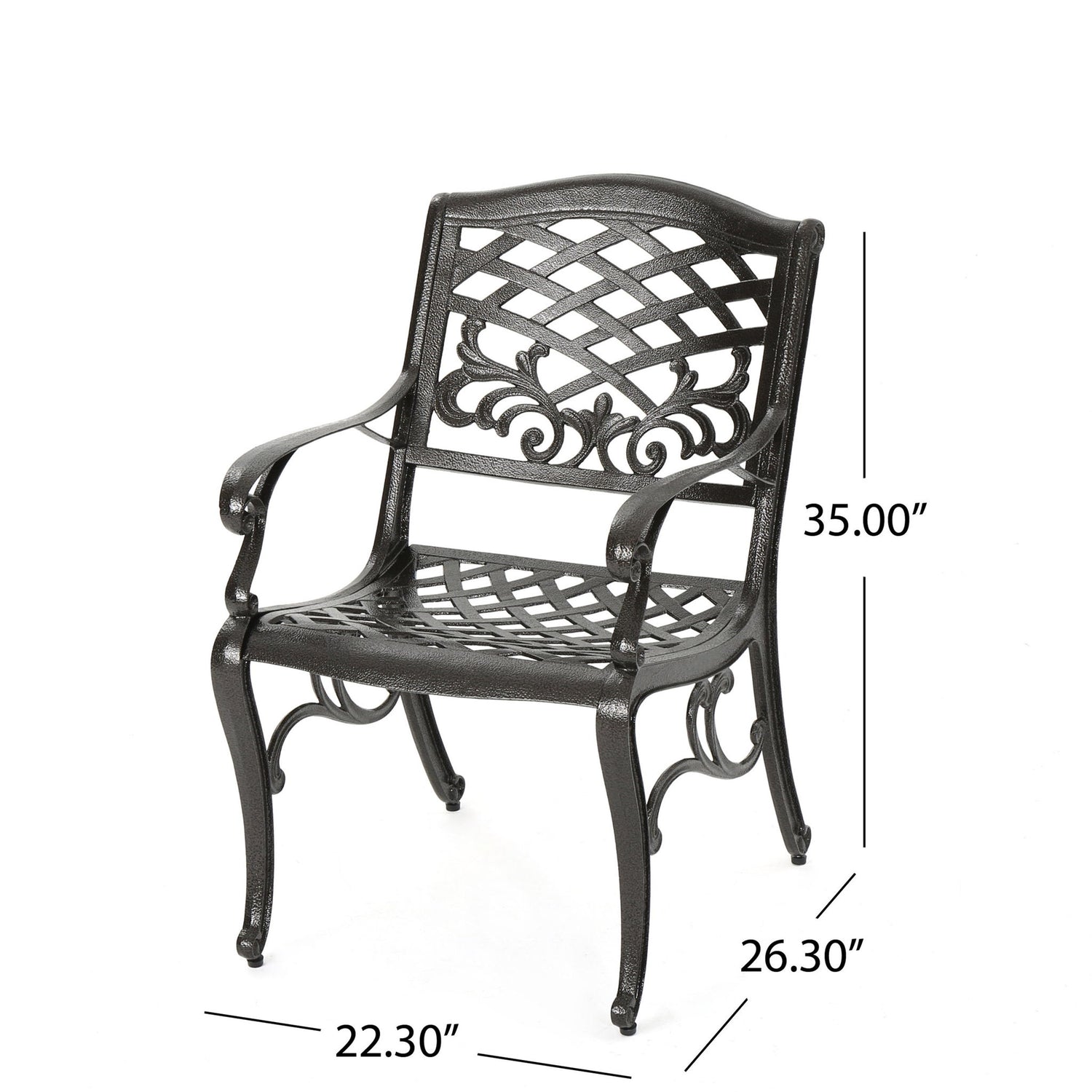 Luminea - Outdoor Aluminum Dining Chair With Scroll Design, Lattice Pattern And Cabriole Legs - Bronze