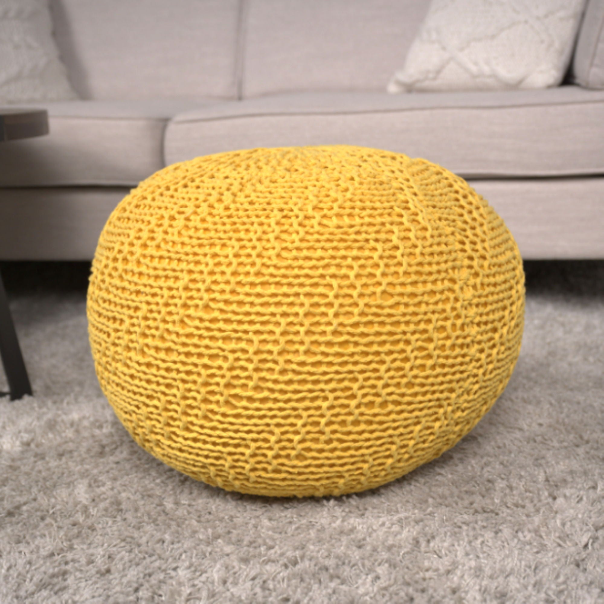 Bordeaux - Knitted Round Pouf Ottoman