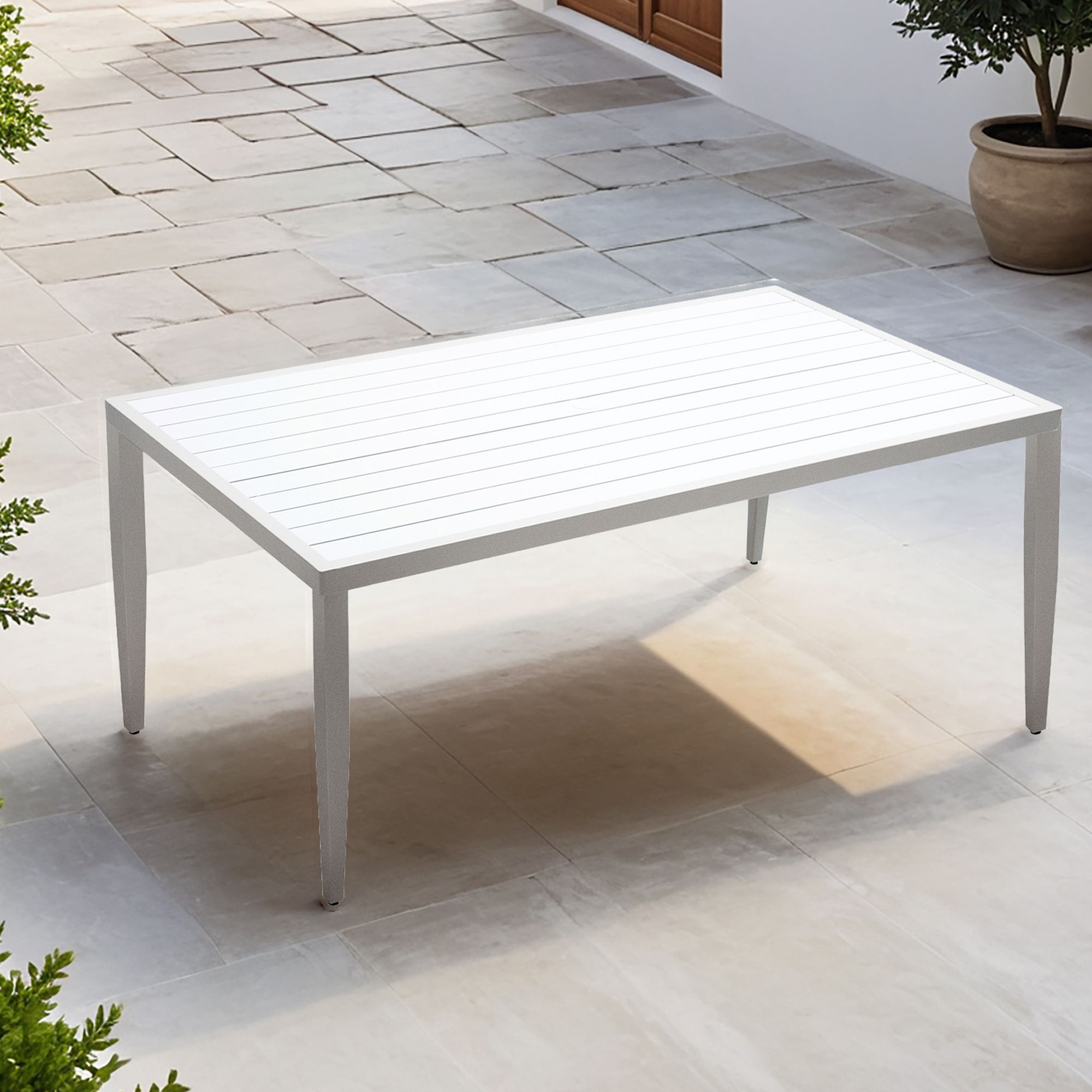 Outdoor Patio Dining Table With Tapered Feet & Umbrella Hole