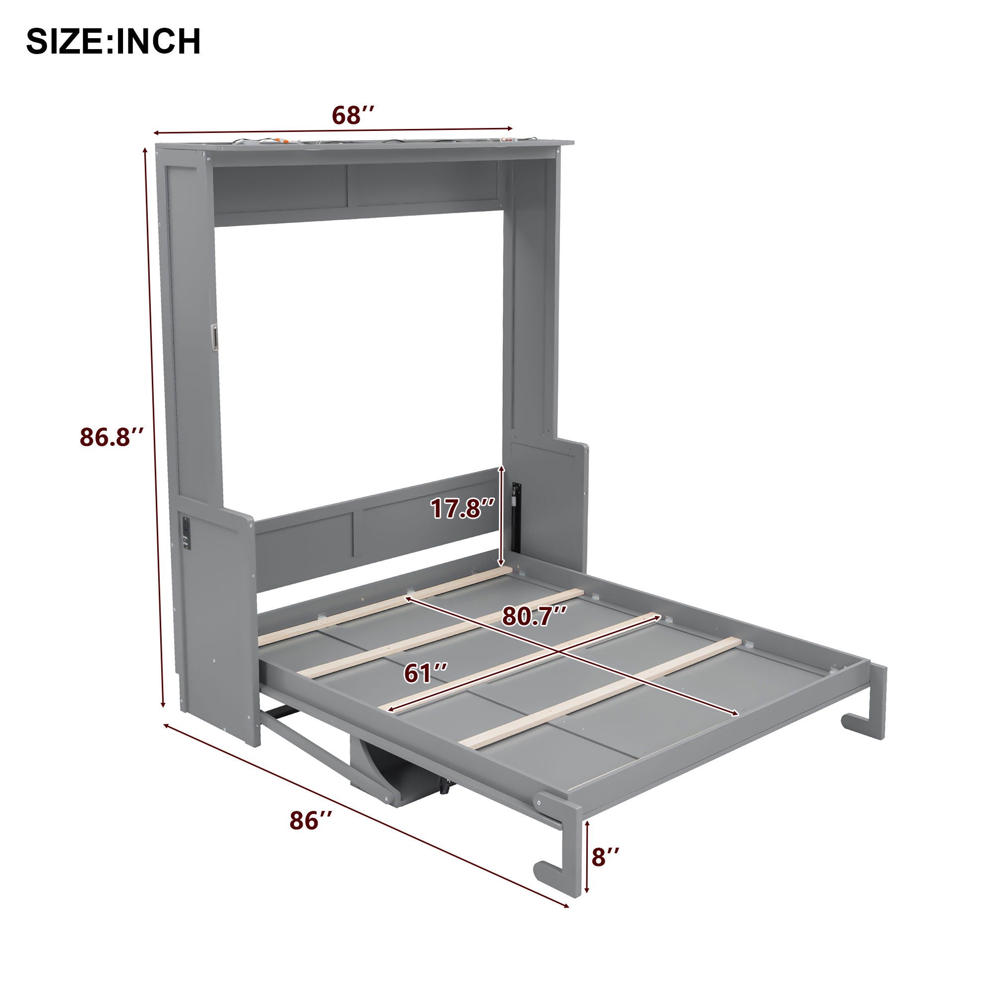Murphy Bed With Desk, LED Lights & USB Charging Station