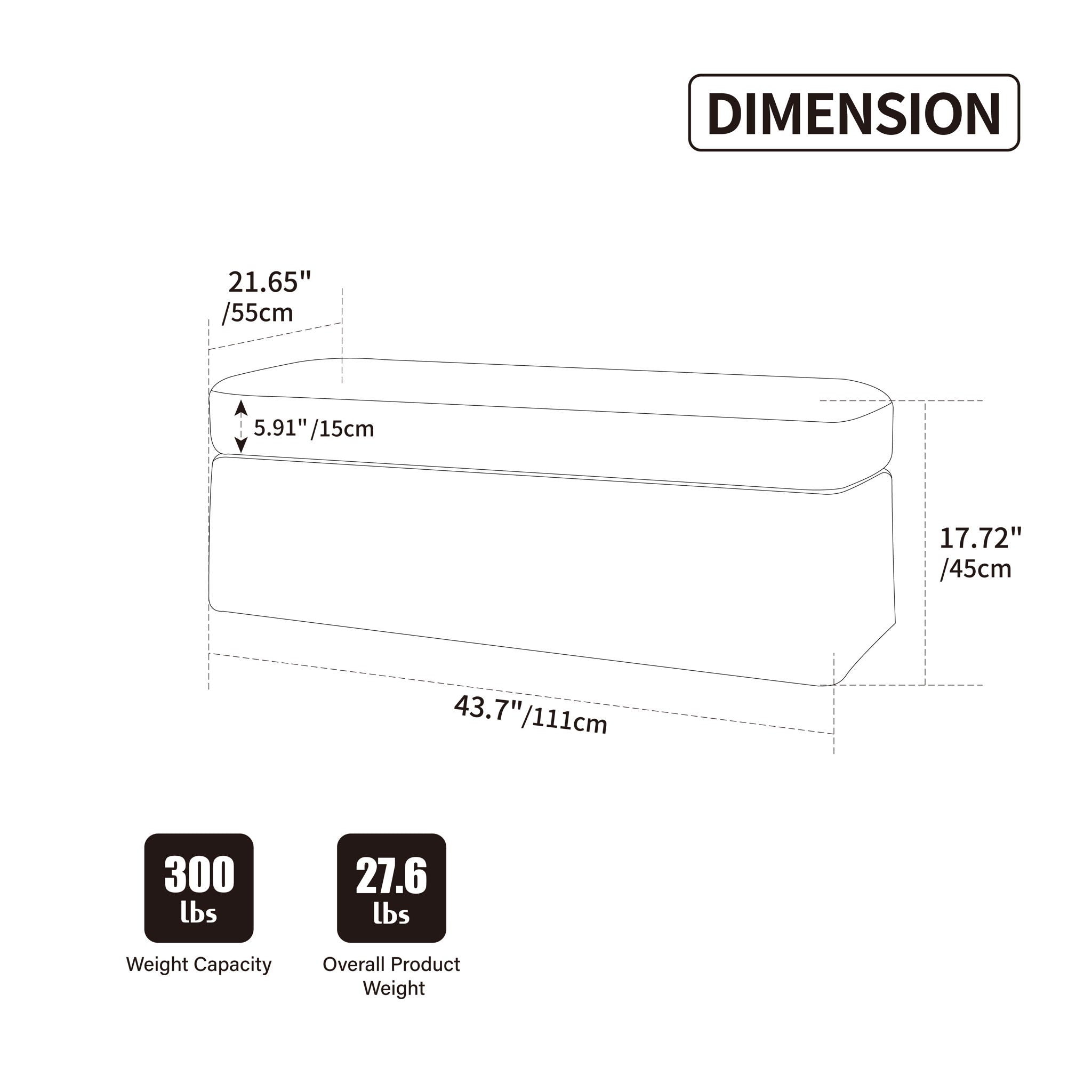 Wide Modern Upholstered Ottoman Foot Stool