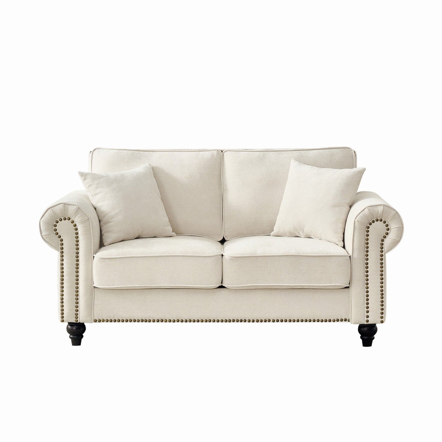 2 Seater Sofa With Rolled Arms, Tufted Upholstered Couch
