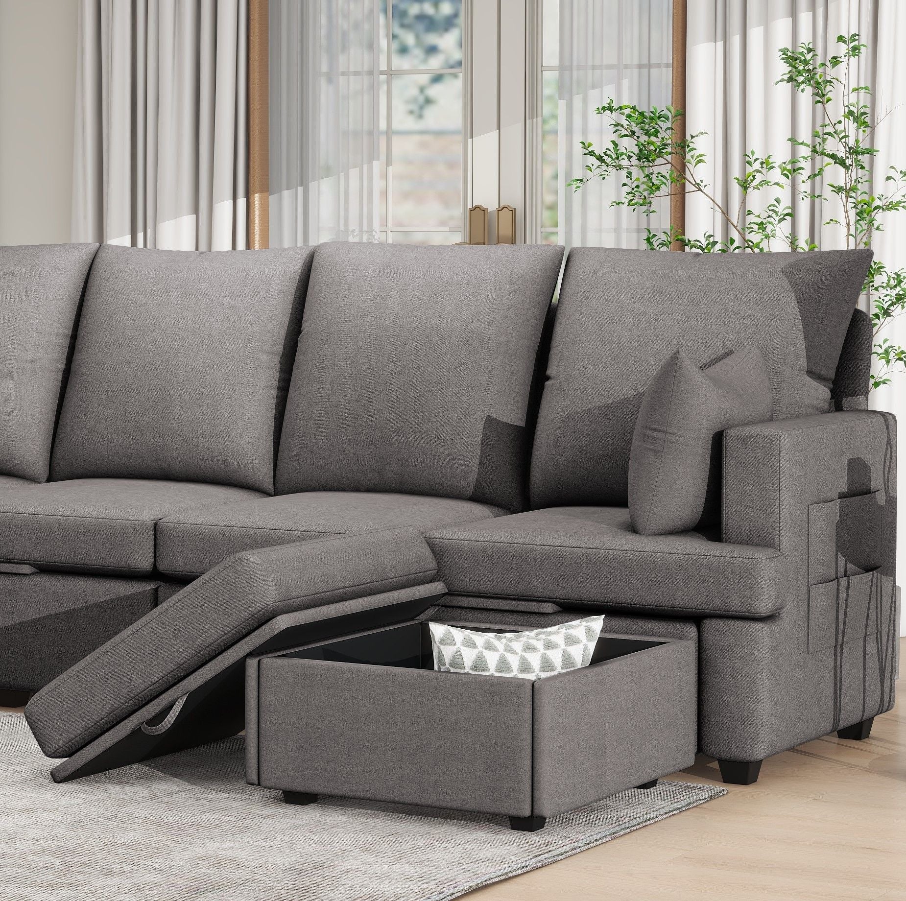 Modern Modular Sofa, 6 Seat Chenile Sectional Couch Set With 2 Pilows Included, Freely Combinable