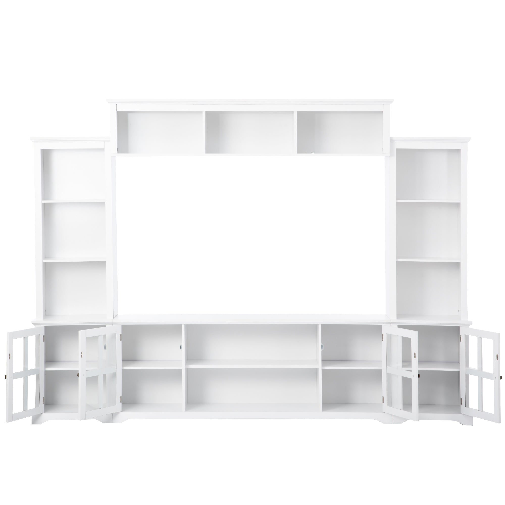 Entertainment Wall Unit with Bridge, Modern TV Console Table for TVs Up to 70", Multifunctional TV Stand with Tempered Glass Door, White