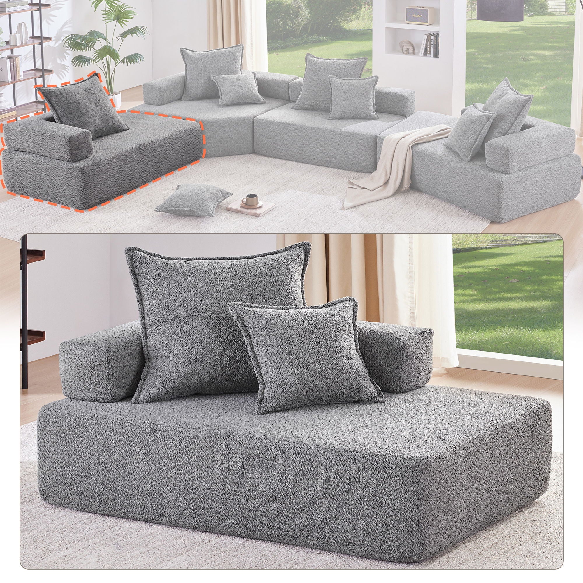 Frame For Oversized Modular U Shaped Sectional, Floor Couch Convertible Compressed Couch Spacious Foam Filled Sofa