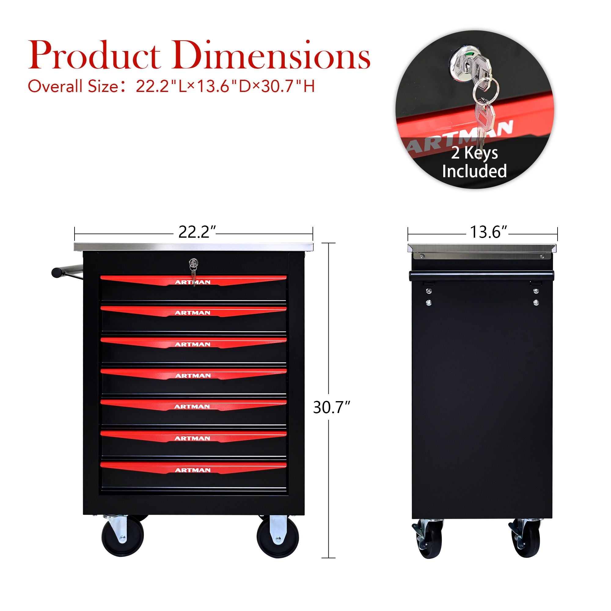 Drawer Multifunctional Tool Cart With Wheels For Garage