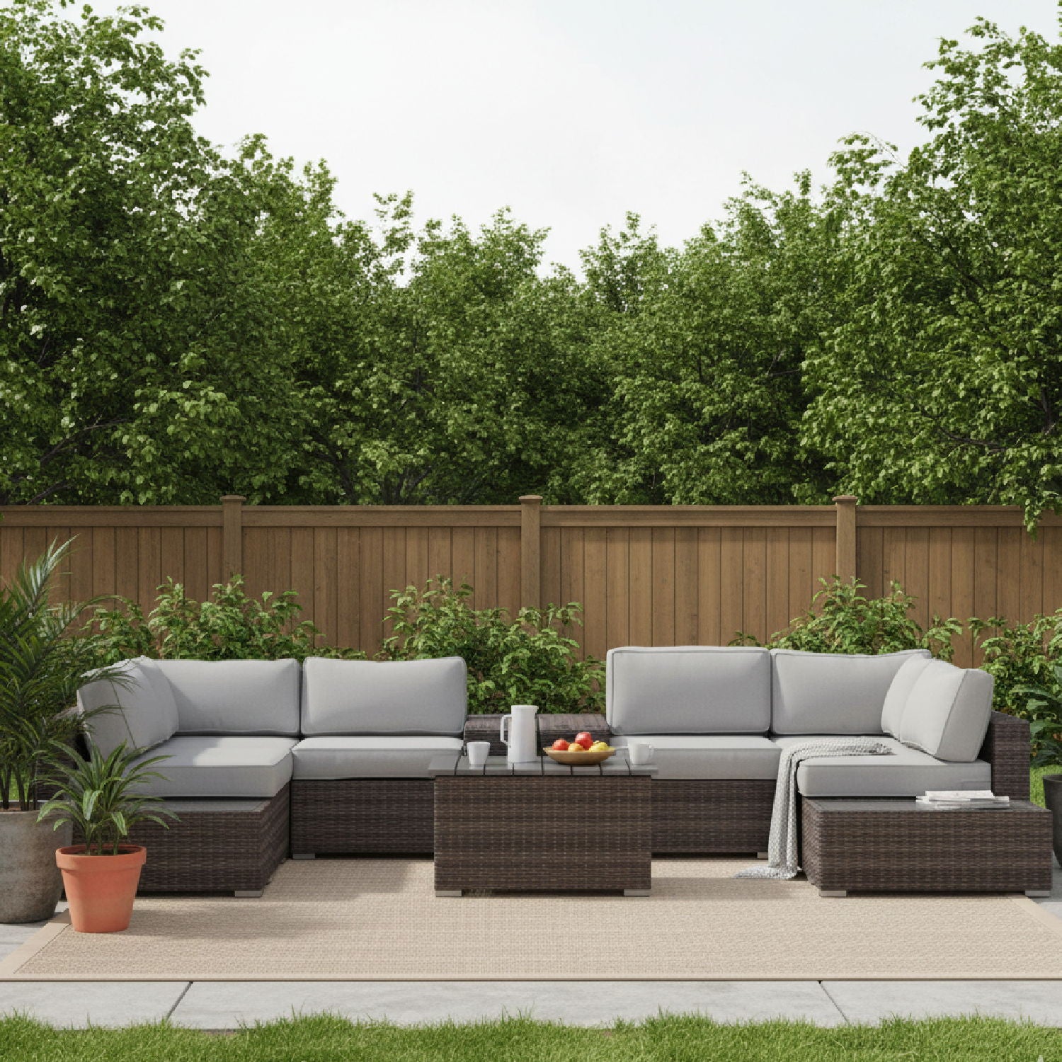 Wicker Sectional Seating Group With Plush Cushions
