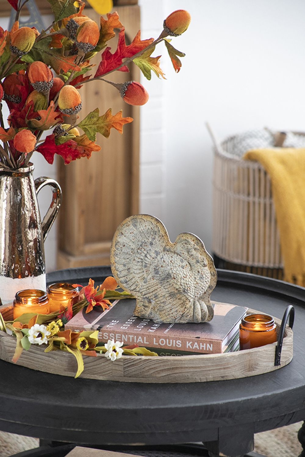 Resin Turkey With Pumpkin Rustic, For Harvest Festival Fall Festival & Thanksgiving Table Decorations (Set of 2) - Gray