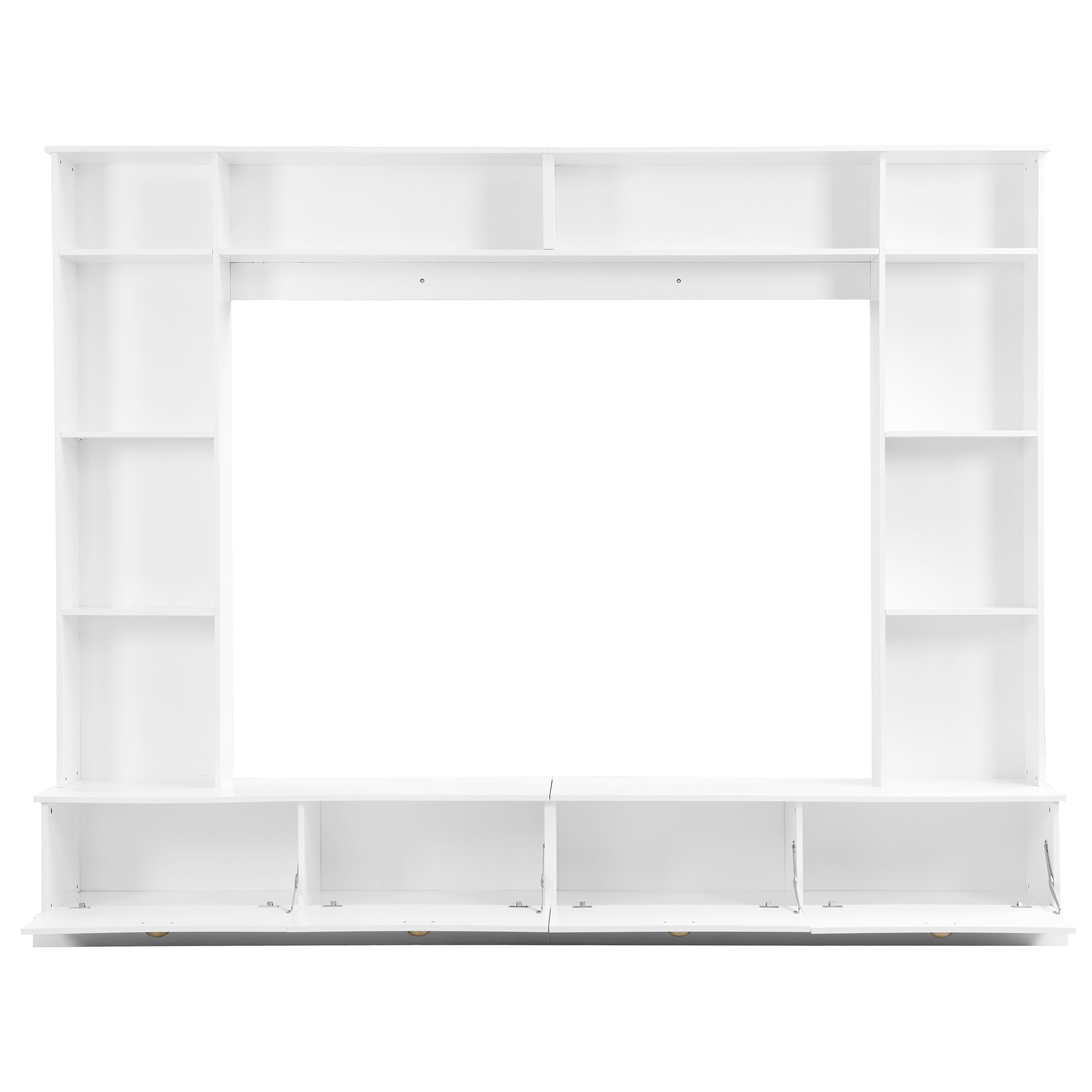 Large Wall Unit Entertainment Center with Bookshelves for TVs Up to 78" Modern TV Console with Cabinets and Open Shelves, 4-in-1 TV Stand with Golden Handles, White, 104.2&